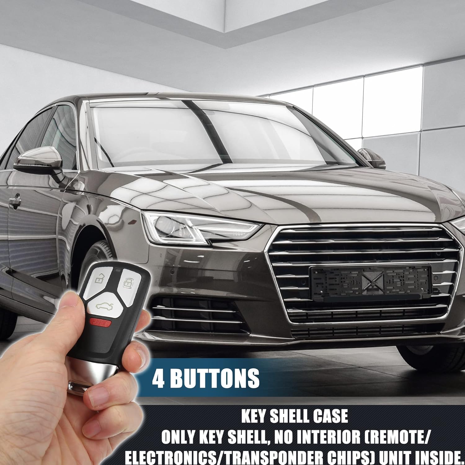X AUTOHAUX Funda de repuesto para llavero inteligente de 4 botones sin llave para Audi A4 A5 Q7 TT Quattro 2017-2019 con hoja sin chip
