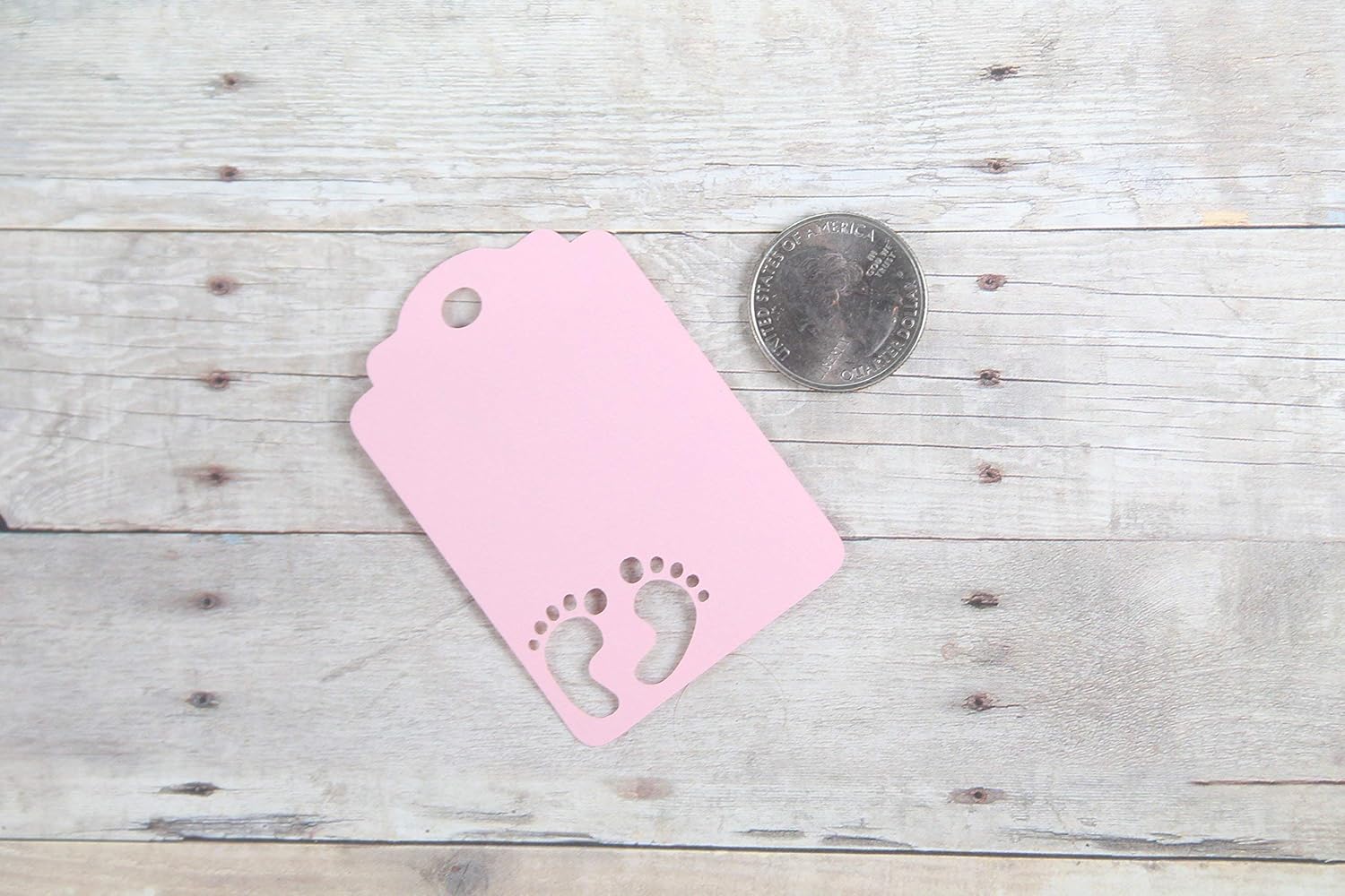 Personalized Baby Shower Thank You Tags with Baby Feet Cut Out, Set of 12 (Baby Pink)