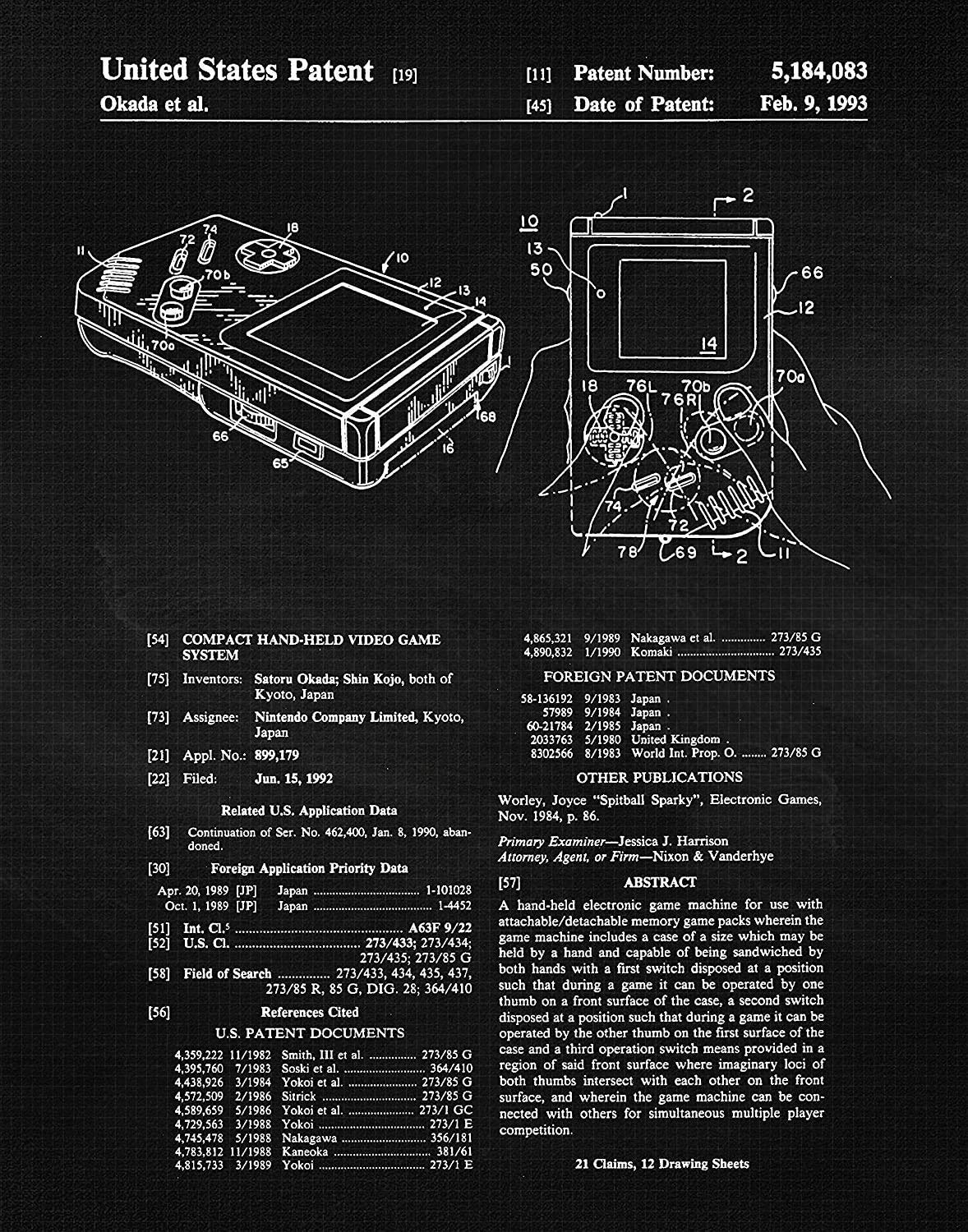 Vintage Gameboy Patent Prints, 1 (11×14) Unframed Photos, Wall Art Decor Gifts for Home Nintendo Tech Office Gears Garage Engineer School College