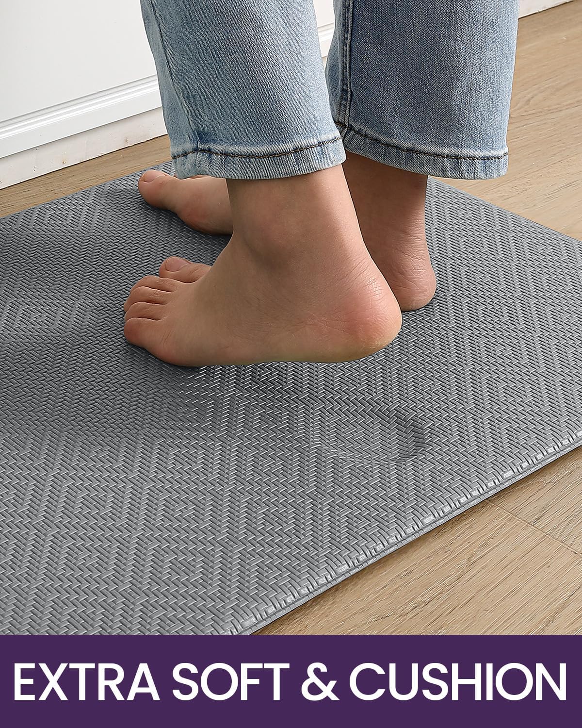 DEXI Tapete de cocina acolchado antifatiga, juego de 2 alfombras de cocina antideslizantes, impermeables, cómodas de pie, 17 x 29 + 17 x 59