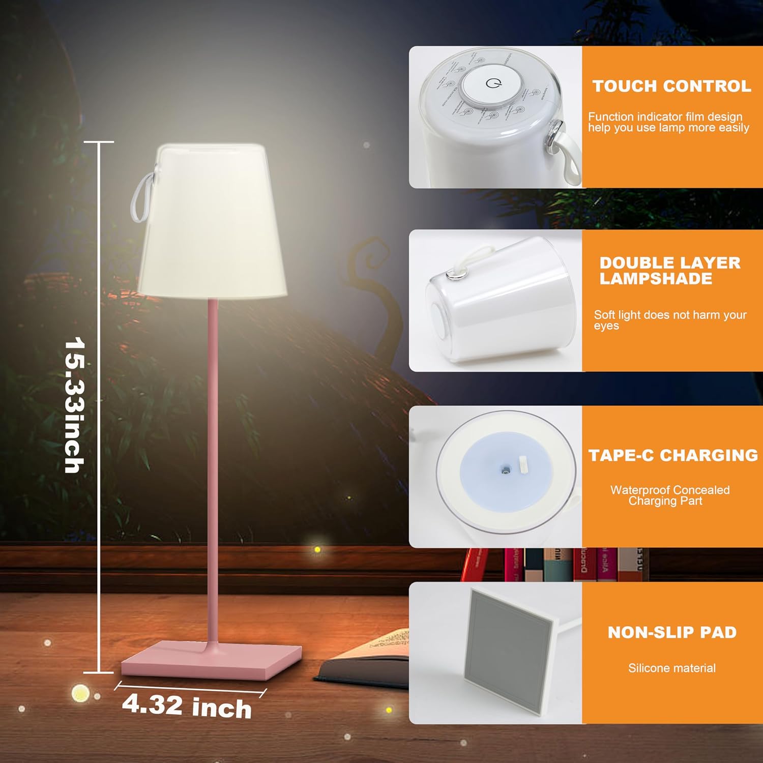 FLORNIA Juego de 2 lámparas de mesa inalámbricas RGB, luz de mesa recargable, lámpara de escritorio LED portátil, 1600 colores y lámpara de noche de