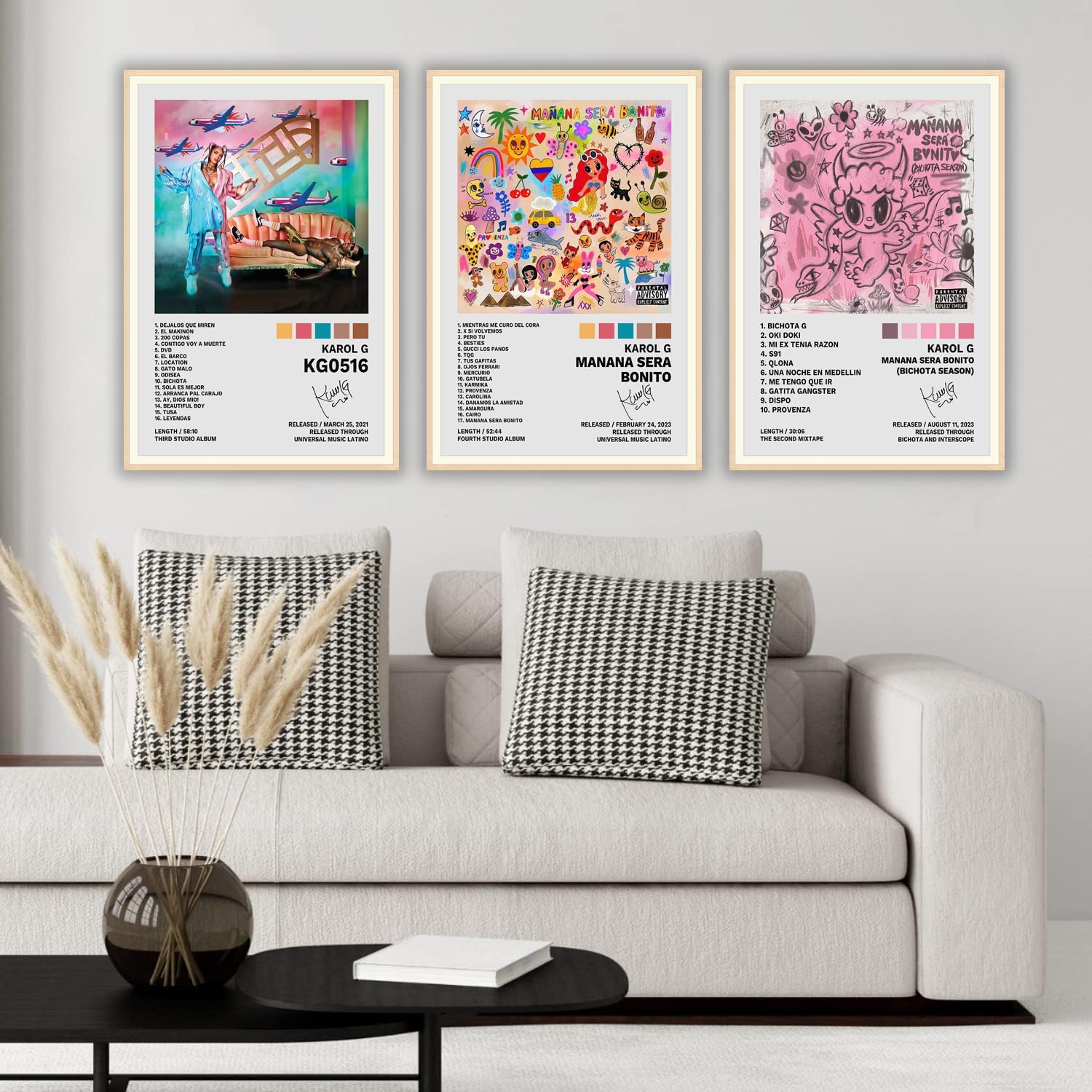 JINOS Karol G – Juego de 3 pósteres de lienzo para álbum, pintura decorativa, lienzo, pósteres de pared e impresión artística moderna para