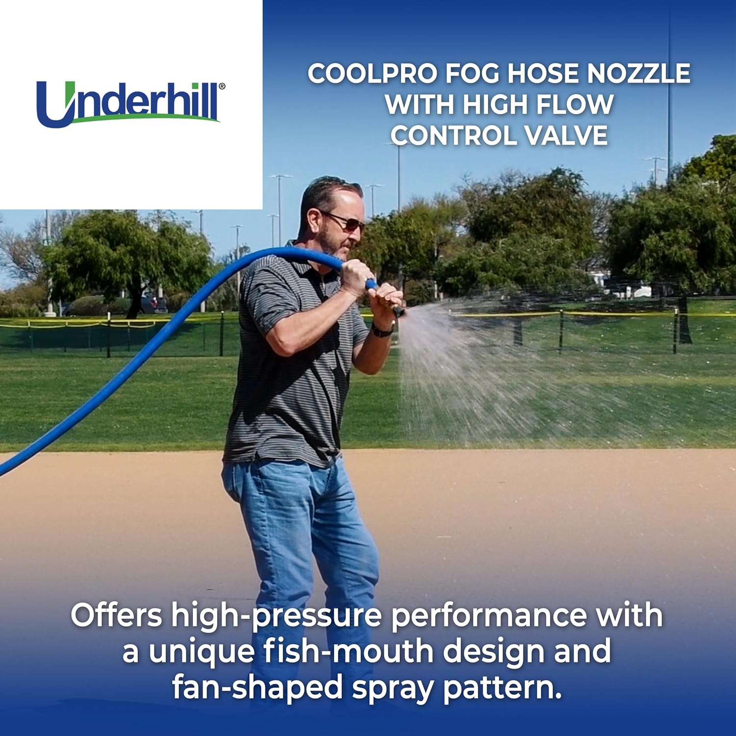 Underhill Precision CoolPro – Boquilla de manguera de jardín antiniebla con válvula de control de alto caudal, 4-6 GPM 70 PSI, 34 pulgadas por 1