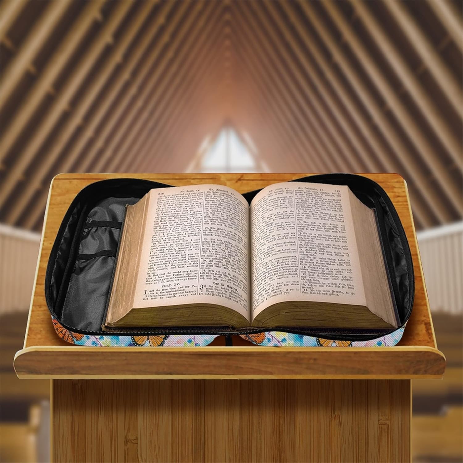 ZOCANIA Fundas florales para la Biblia para mujeres y niñas, funda de Biblia de mariposa con asa y bolsillo con cremallera, tamaño grande de 10.8 x