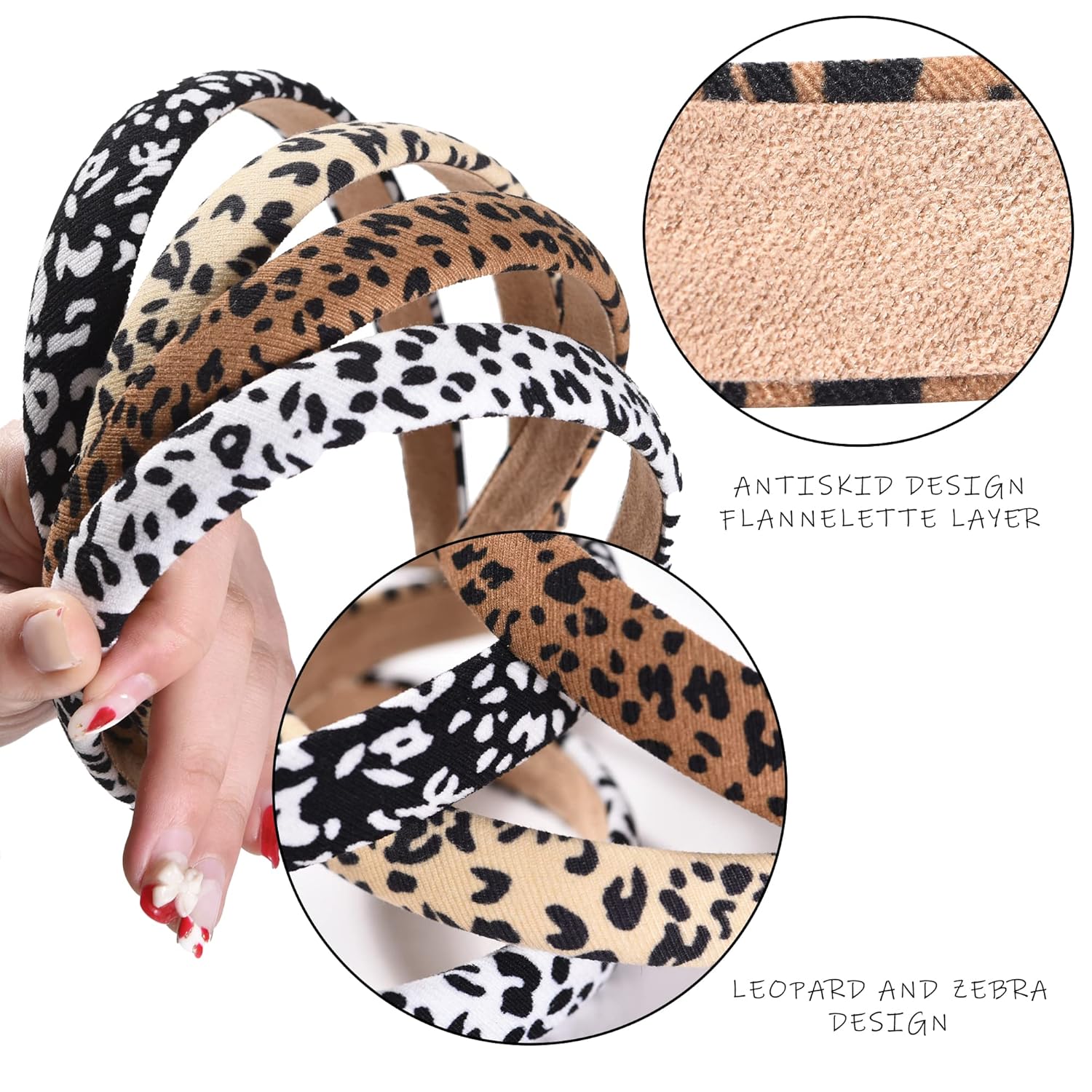 Diademas con estampado de leopardo para mujer, 0.8 pulgadas de ancho, antideslizantes, de piel de guepardo, bonitos accesorios para el cabello para