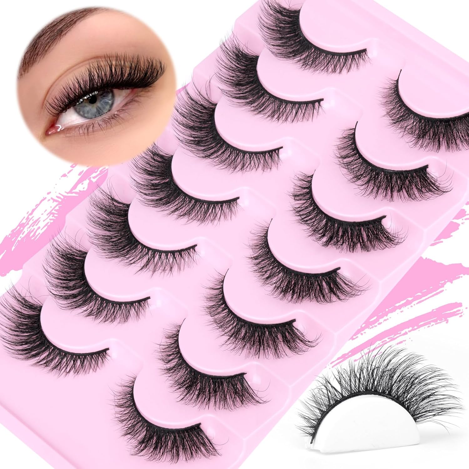 Pestañas postizas de visón, ojo de gato, pestañas postizas de aspecto natural, esponjosas, pestañas de ojo de zorro, pestañas onduladas con volumen