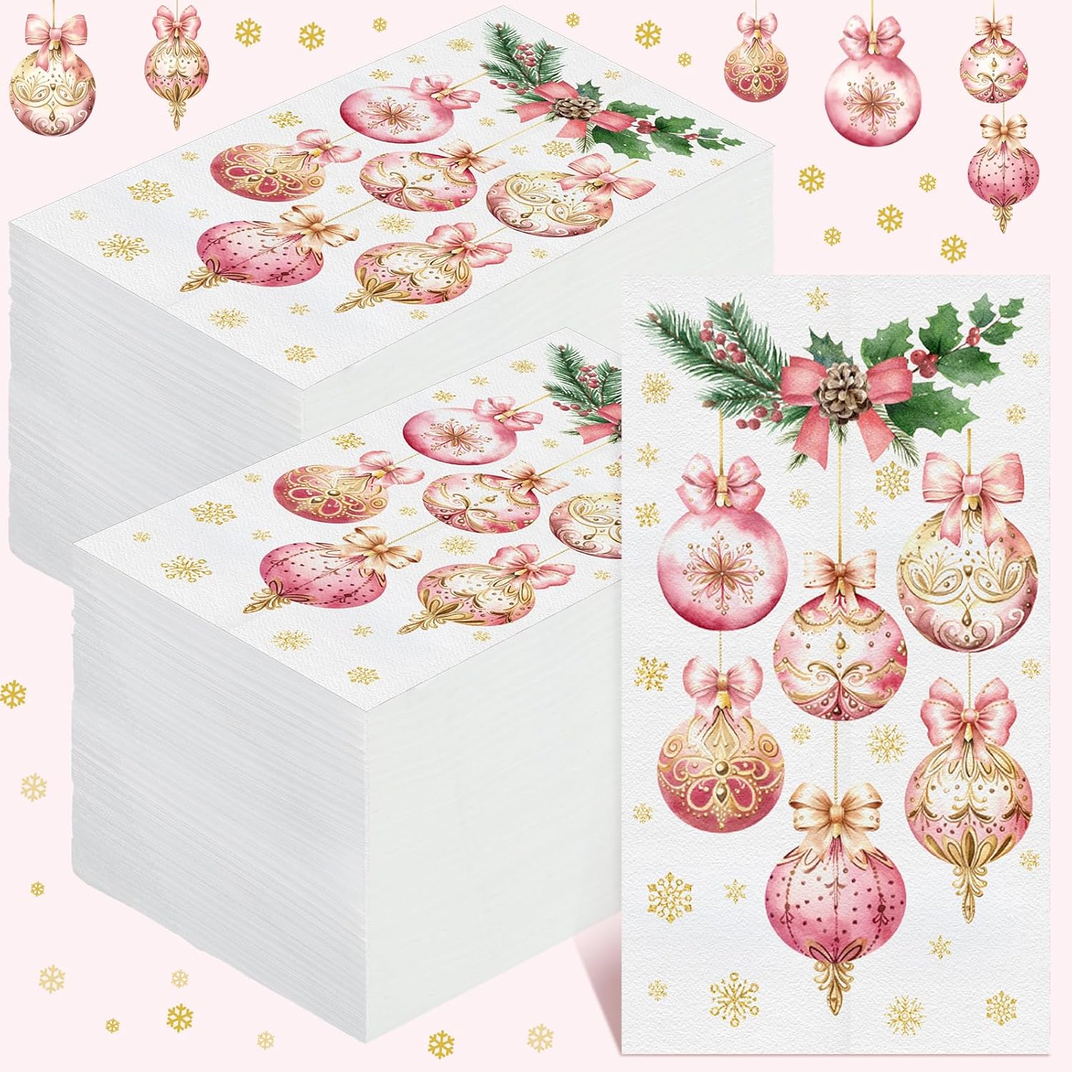 Zhanmai 200 servilletas de Navidad desechables, color rosa, adorno de Navidad, para cóctel, bebidas, servilletas de papel decorativo, servilletas de