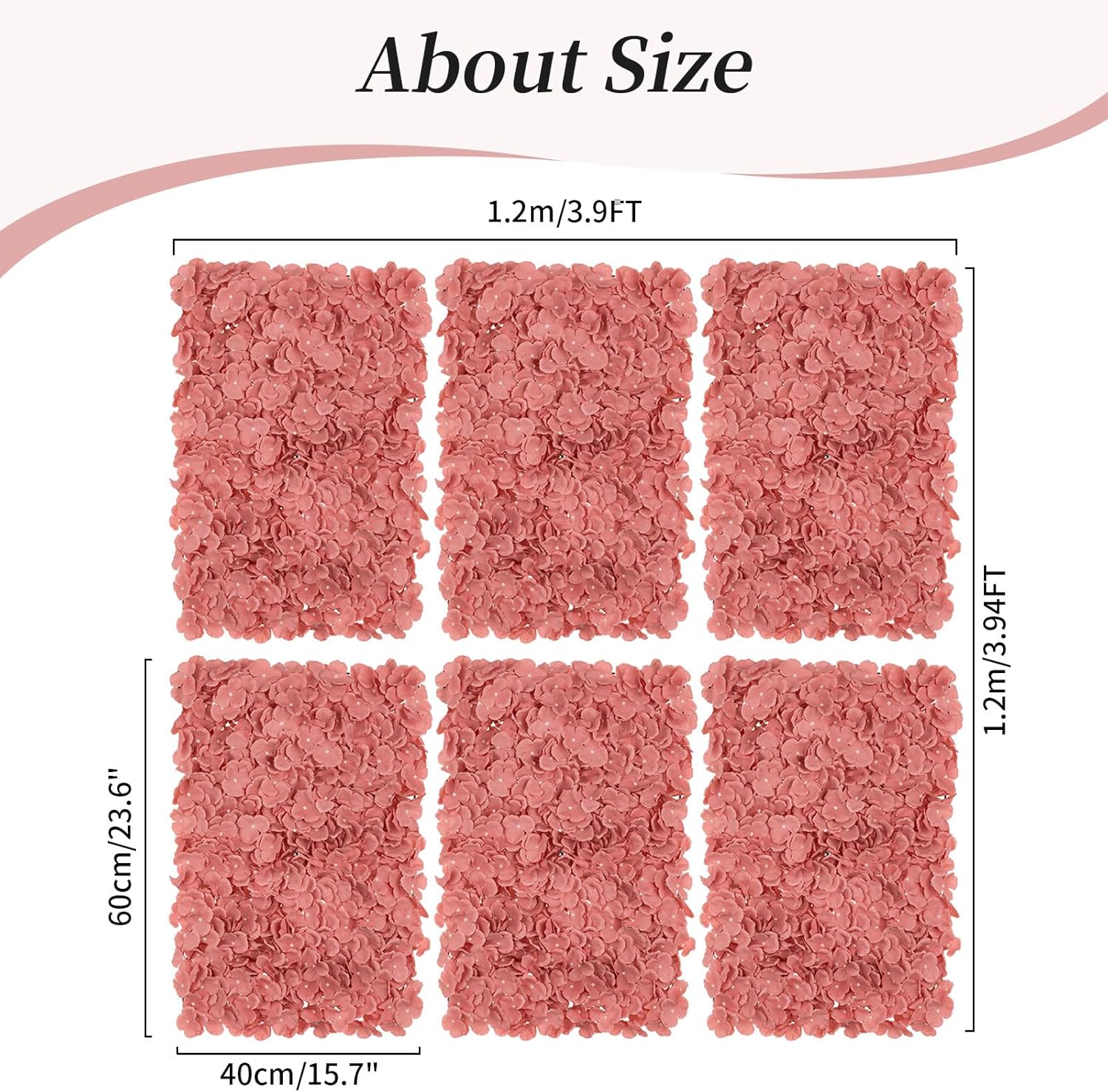 Decoración de fondo de panel de pared de flores fondo floral artificial de rosa polvorienta Blosmon para bodas, fiestas, baby shower, 6 piezas de