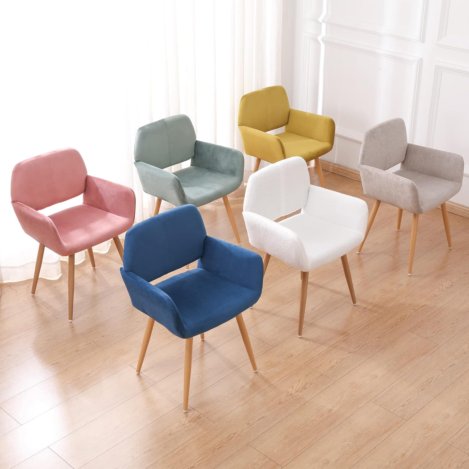 Goujxcy Silla de tocador de tela, sillas de escritorio de maquillaje modernas para niñas y mujeres, elegante sillón de ocio, silla lateral tapizada