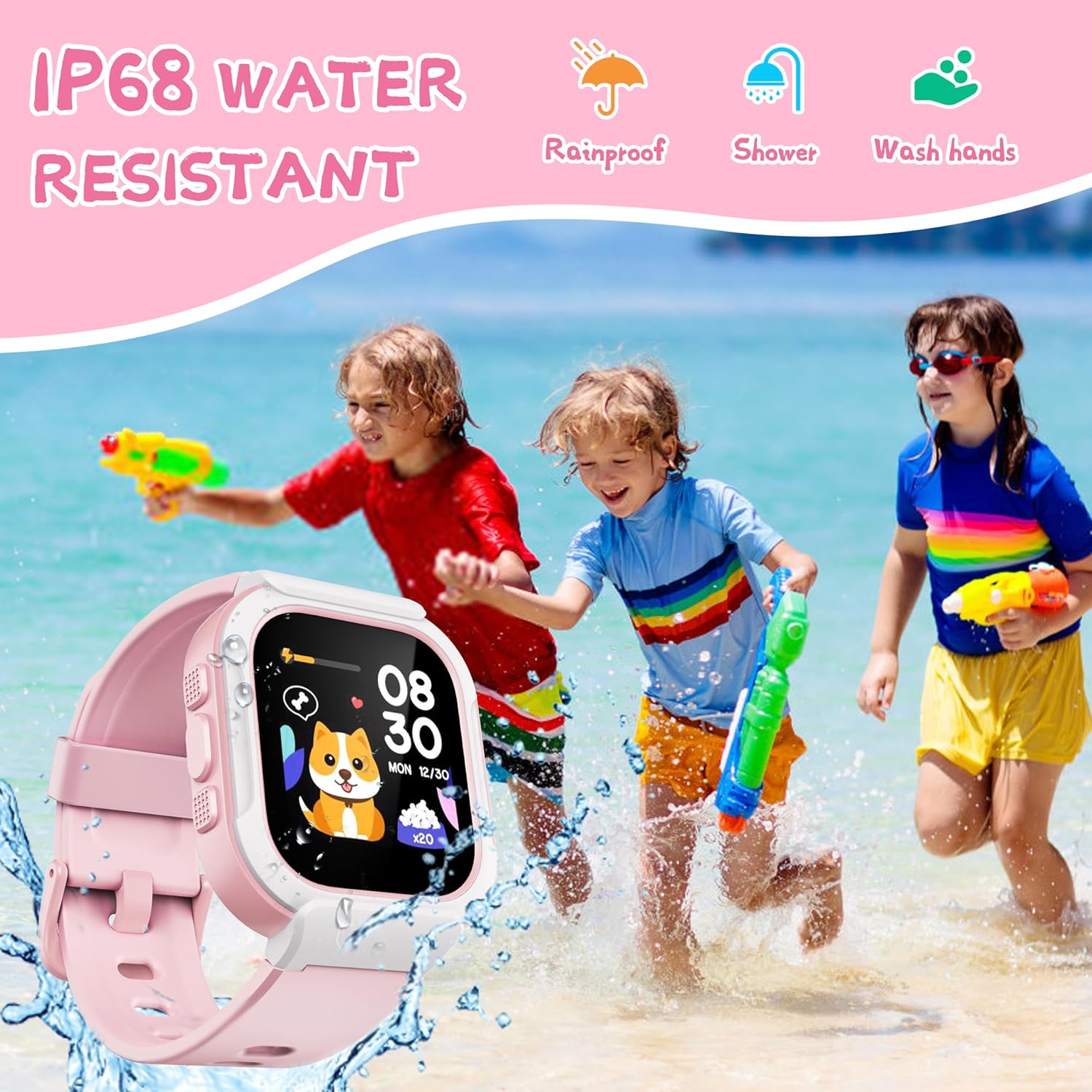 ZOSKVEE Reloj inteligente para niños, IP68 resistente al agua, reloj de fitness con esfera de reloj DIY de 1.4 pulgadas, monitor de frecuencia