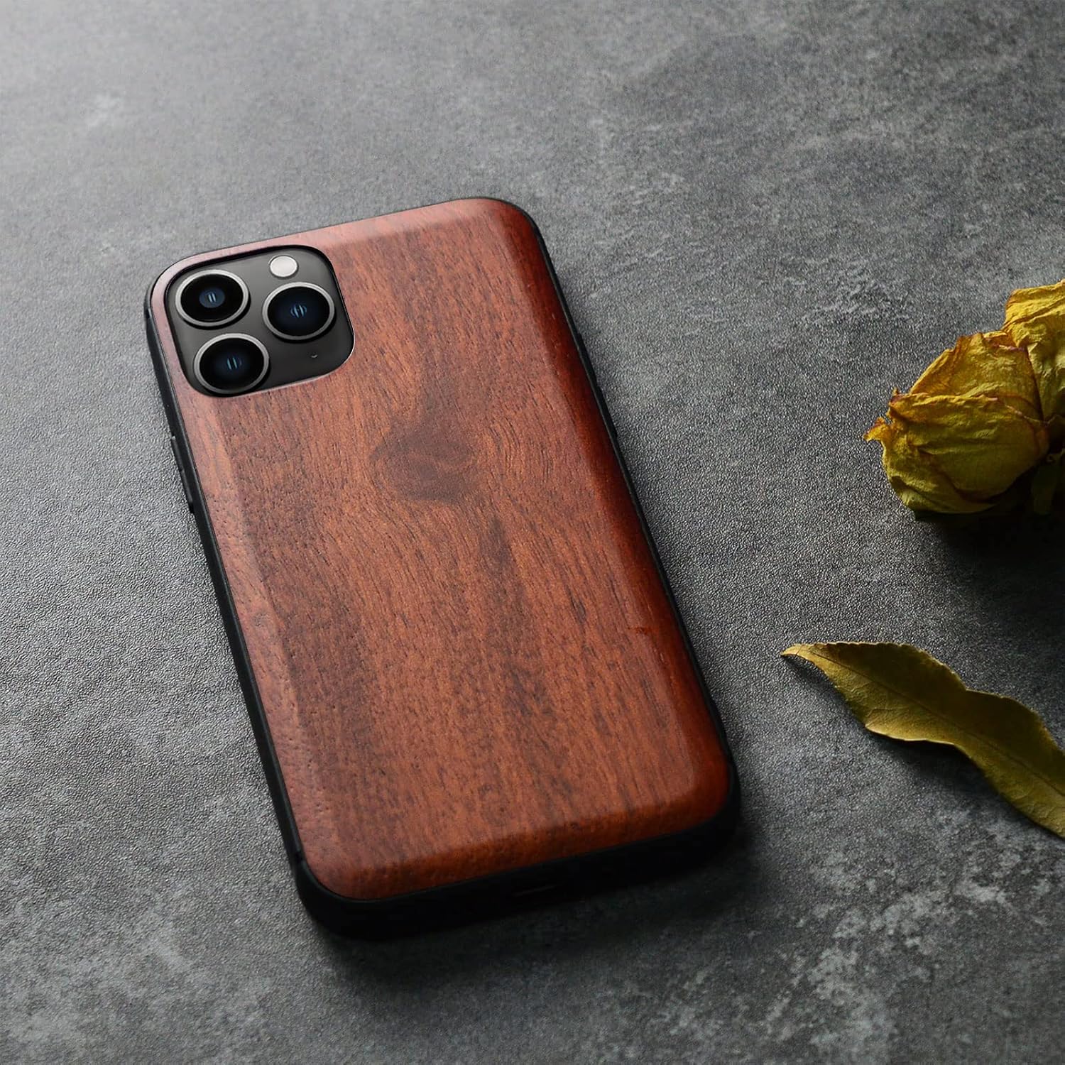 Carveit Funda de madera para iPhone 11 Pro Max madera real dura y TPU suave negro a prueba de golpes, funda protectora única y elegante de madera