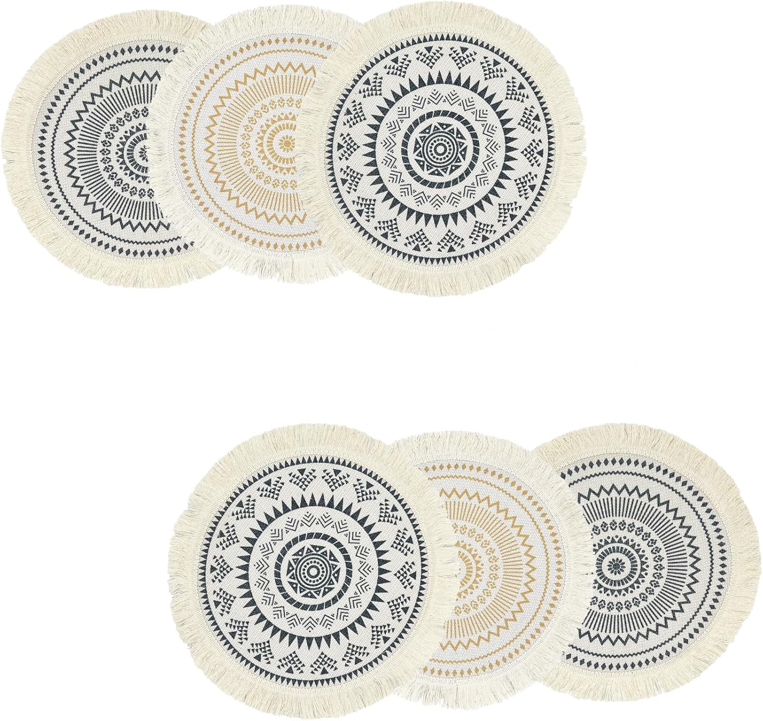 CAPASIN Manteles individuales redondos bohemios con borlas, bonitos manteles individuales tejidos de mandala con flores, algodón, para casa de