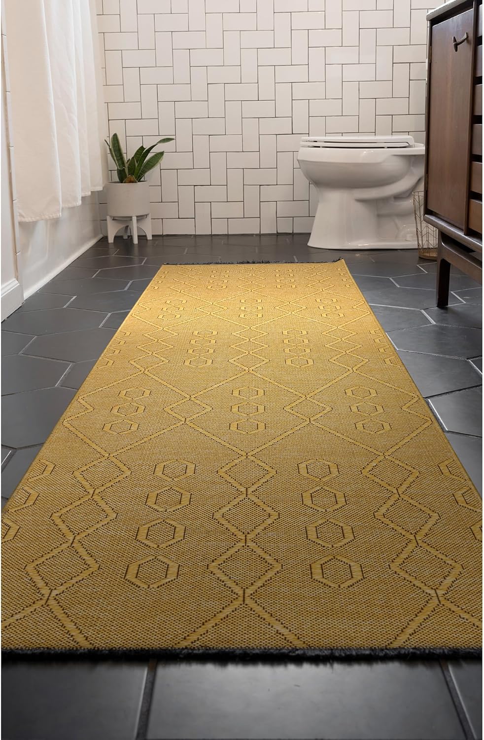 Alfombra de pasillo lavable a máquina y antideslizante de 2 x 8 pies para pasillo, entrada, cocina  70% algodón, dorado 2 pies 3 pulgadas x 7 pies 7