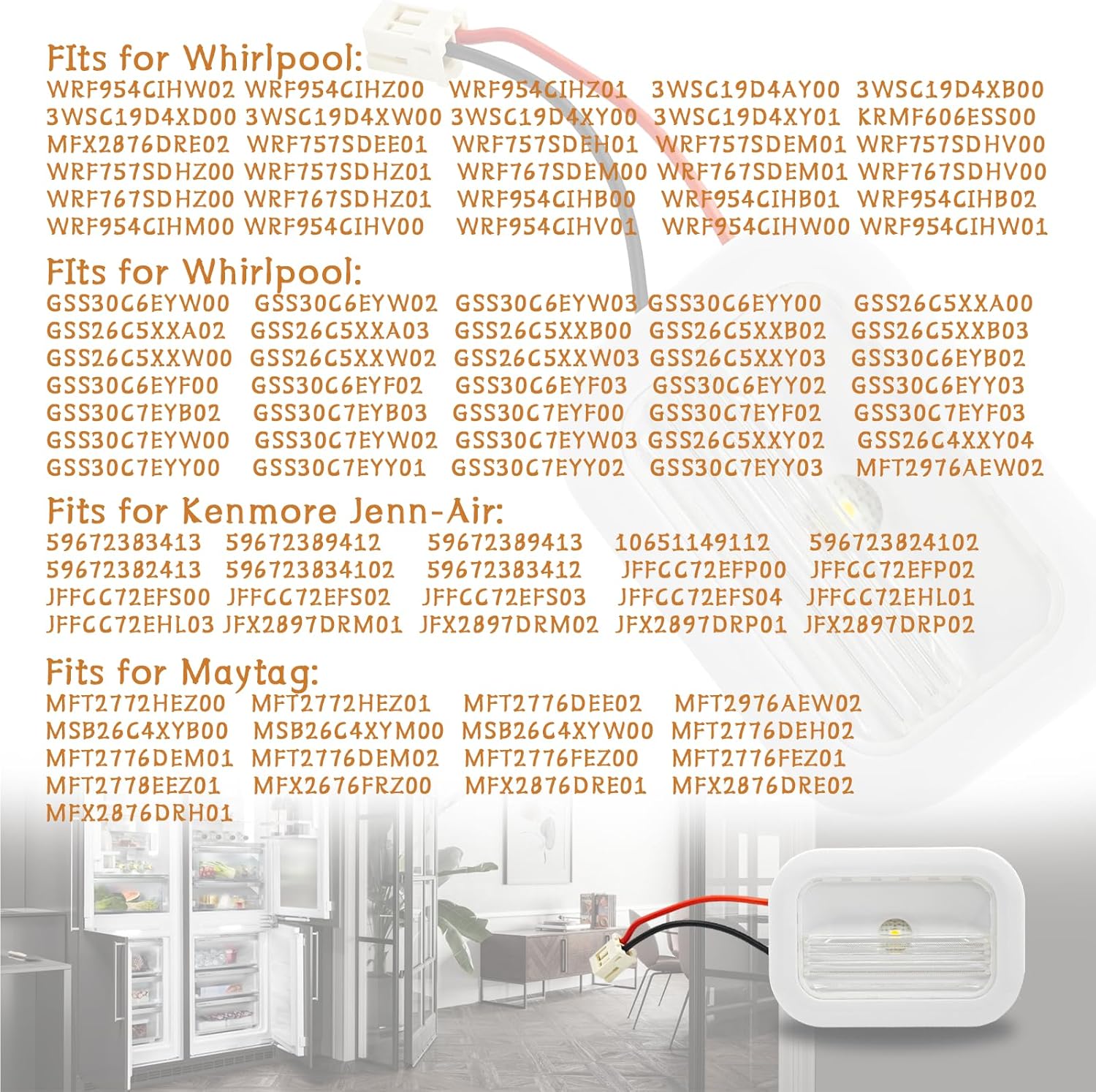 Luz LED para refrigerador Whirlpool kenmore kitchenaid maytag W10843353, W11205083, W10695459, reemplazo de montaje de módulo de luz LED (2)