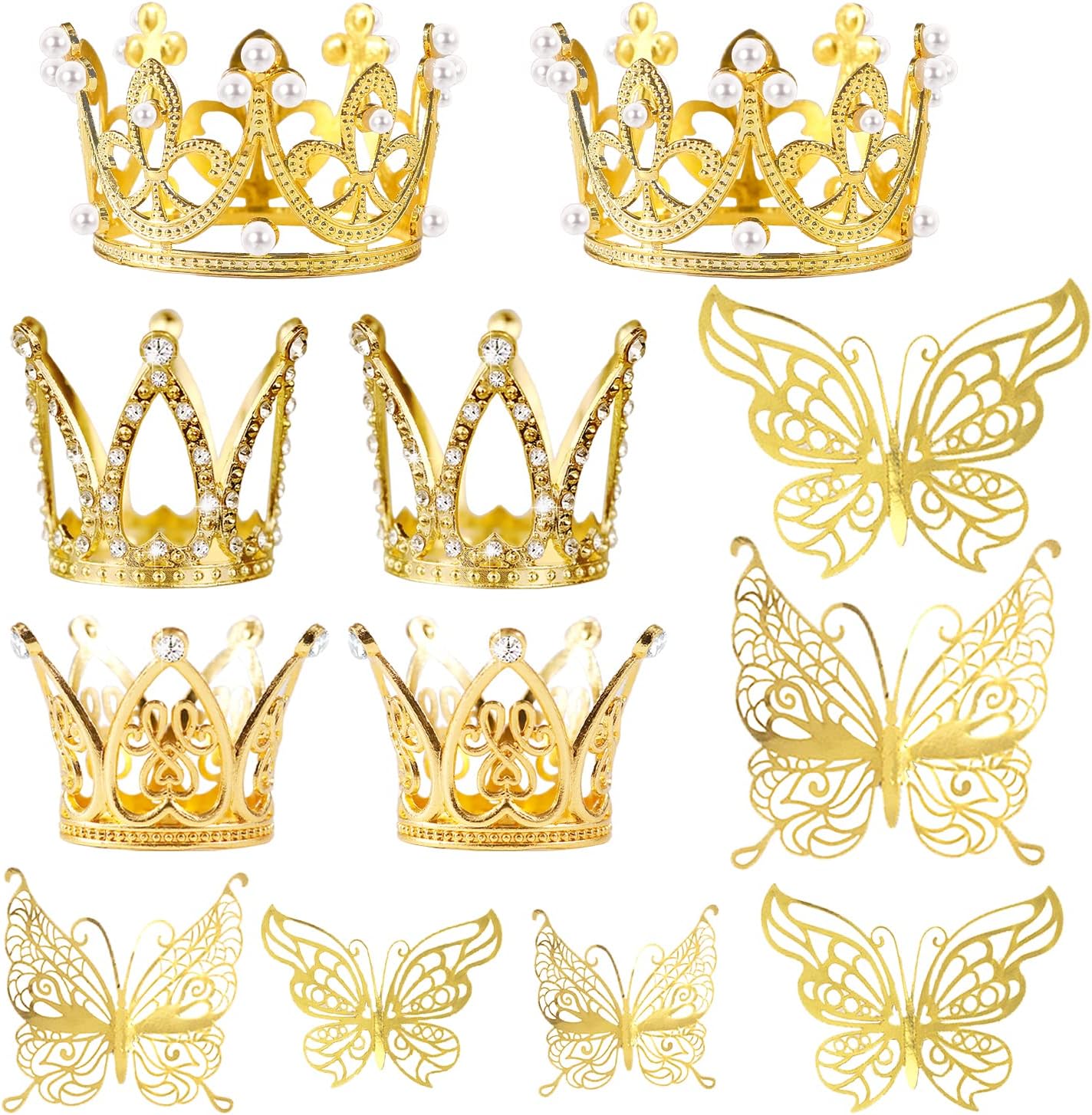 30 piezas de mini corona para tarta, corona de oro pequeña, mini tiara con decoración de mariposa dorada, mariposas doradas 3D para arreglos