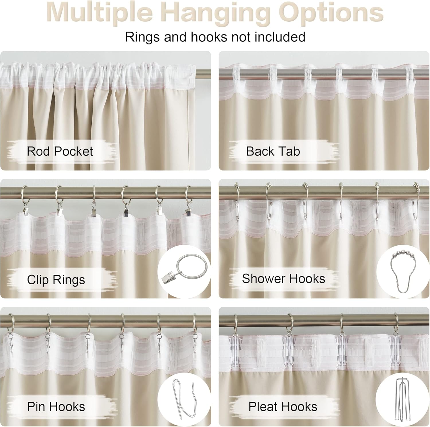 DUALIFE – Juego de 2 paneles de cortinas opacas cortas para ventanas pequeñas, para la habitación, 52 x 63 pulgadas de largo, con trabilla trasera y