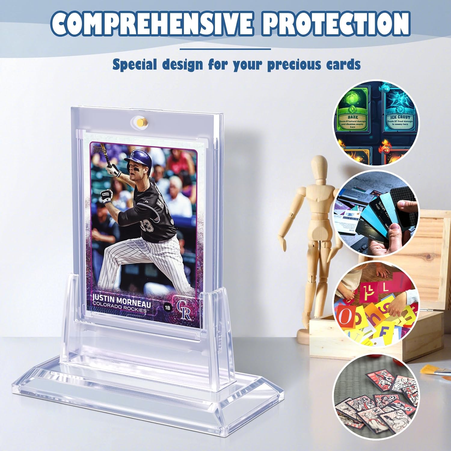 Portatarjetas magnéticos de 24 quilates para tarjetas intercambiables, tarjeteros de béisbol de acrílico de 35 puntos con 24 soportes para tarjetas,