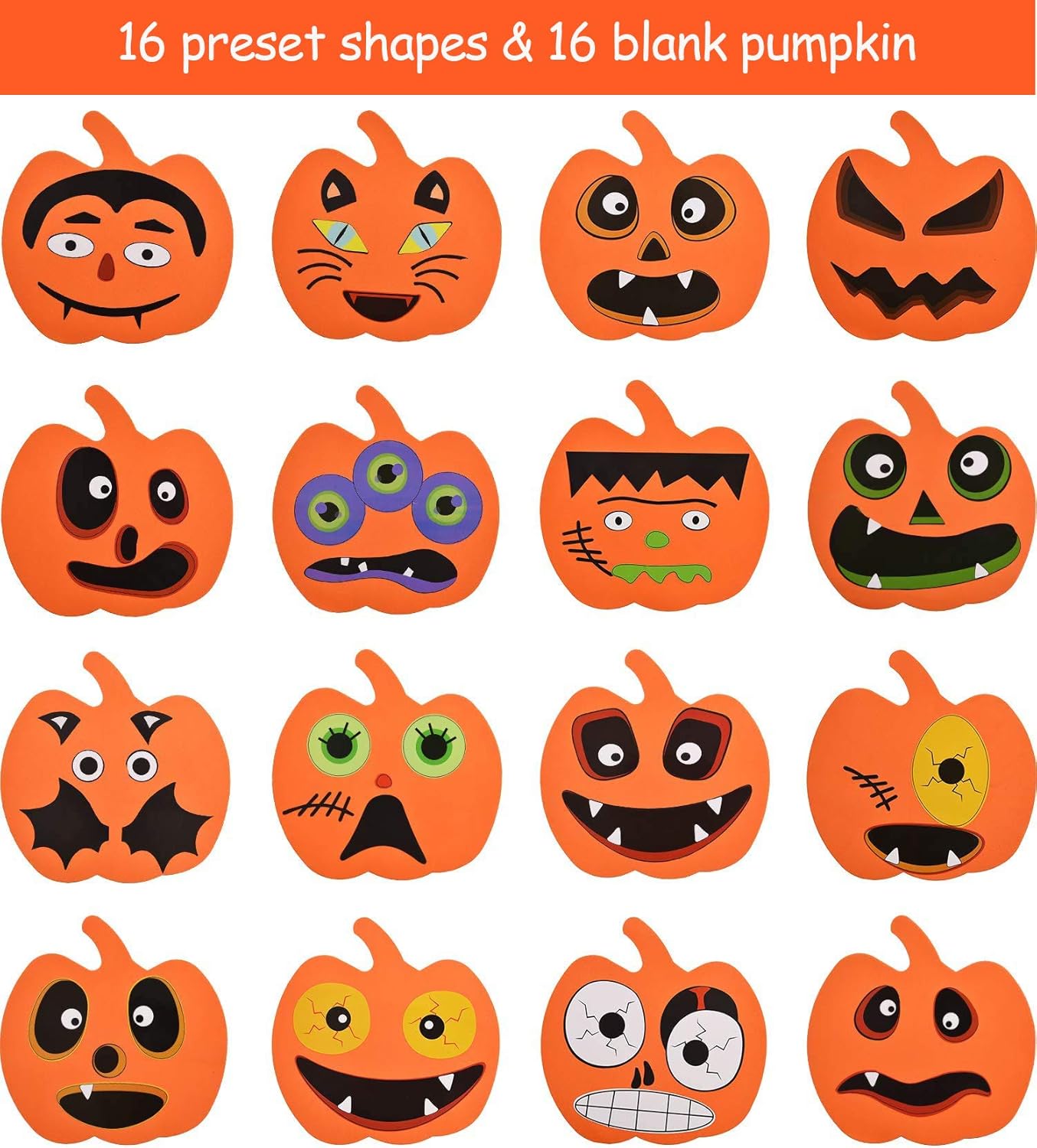 32 piezas de calabaza de espuma de Halloween y calcomanías de calabaza para Halloween, niños, manualidades, fiesta, dulce o truco, decoraciones de