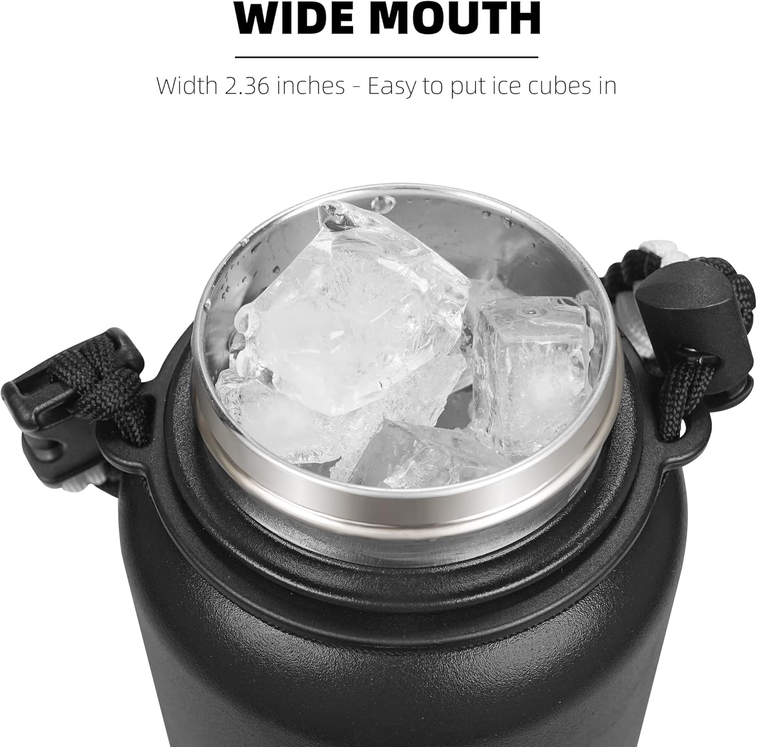 Fanhaw Botella de agua aislada de acero inoxidable de 40 onzas con tapa con popote, a prueba de fugas y sudor, con tapa antipolvo (negro)