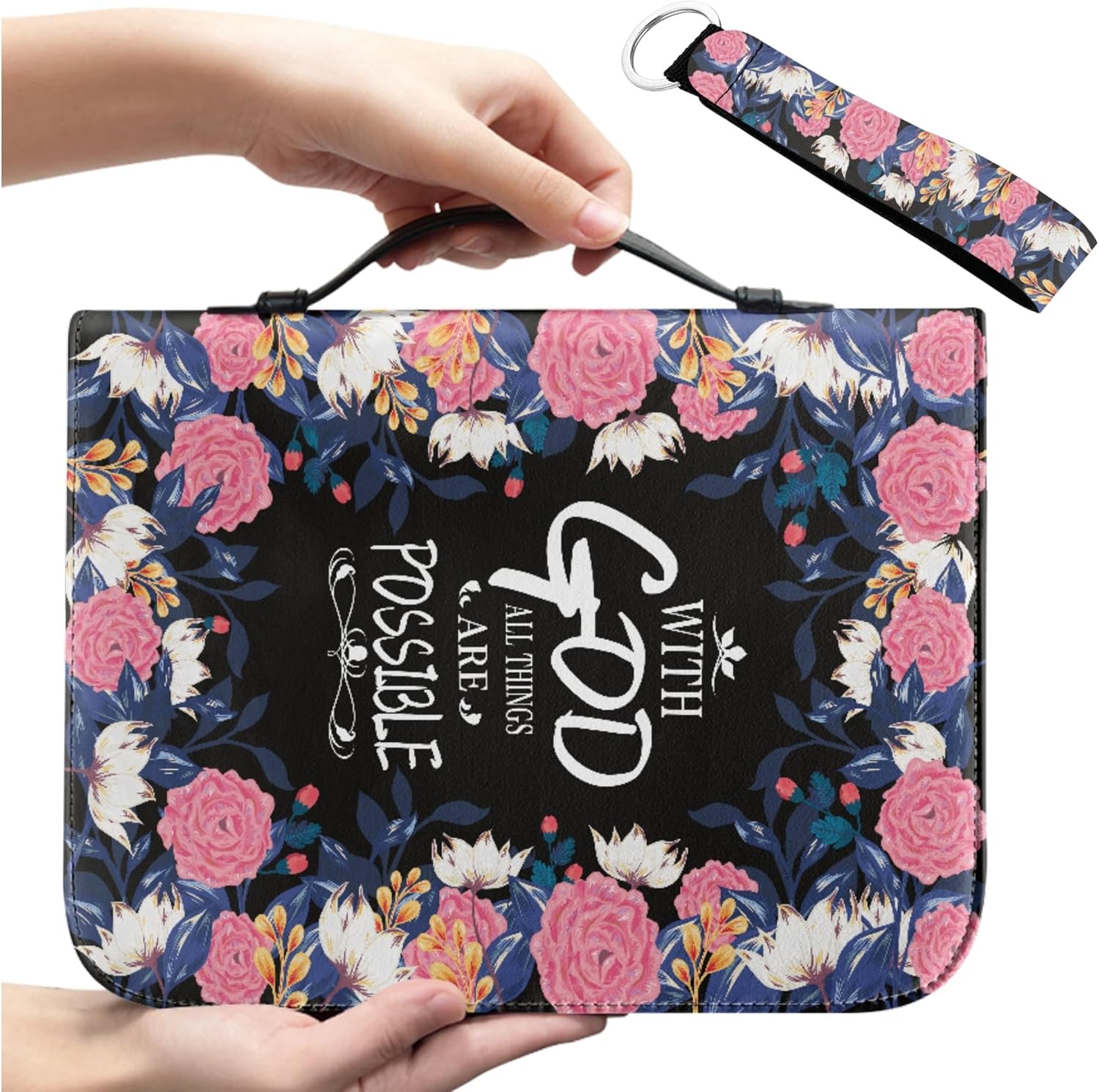 Fundas de Biblia de flores para mujeres, funda de Biblia extra grande con estampado de versículos para niñas y hombres con asa con cremallera y