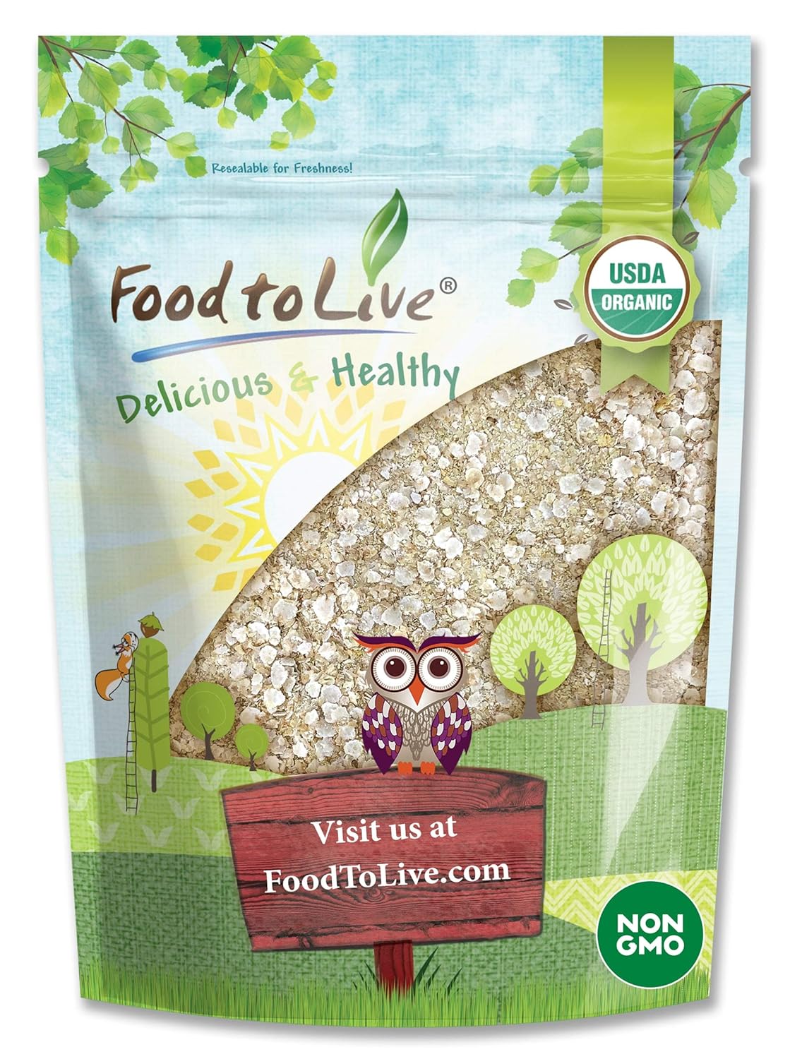Food to Live Copos de quinua blanca orgánica, 8 onzas  Semillas de quinua prensadas sin OMG, veganas, kosher, a granel, altas en proteínas,