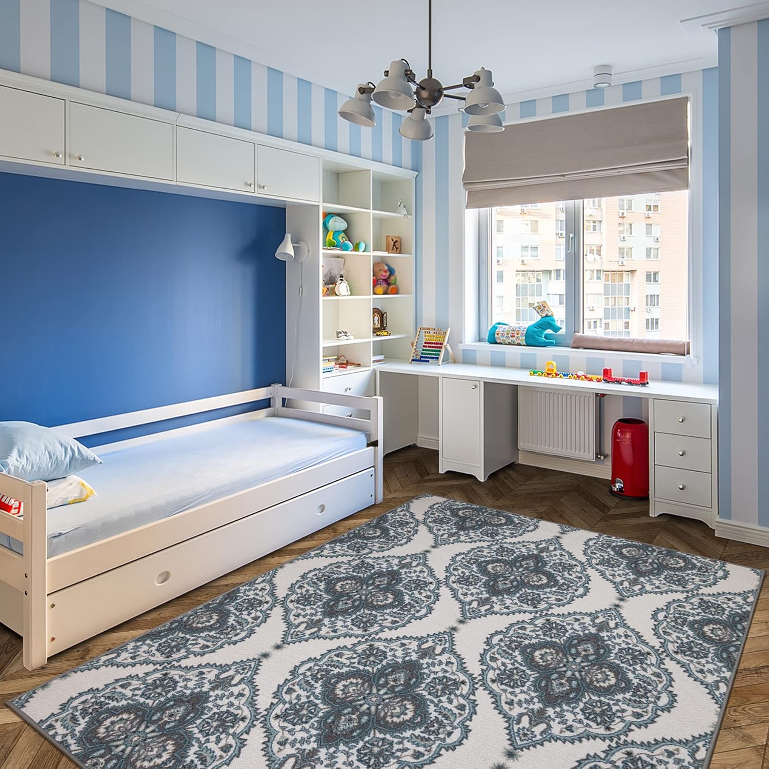 Ottomanson Ottohome Collection – Alfombra antideslizante de goma con diseño marroquí moderno de 5 x 7 pies, 5 x 6 pies 6 pulgadas, color blanco roto