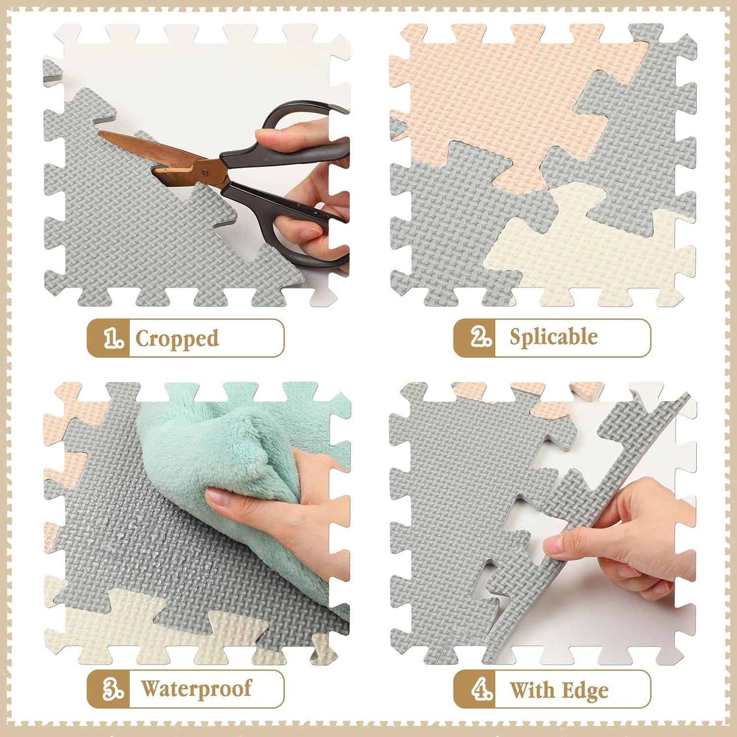 Nuanchu Juego de 60 piezas de rompecabezas de espuma para niños, tapete de juego de espuma de color sólido con bordes entrelazados, alfombra de