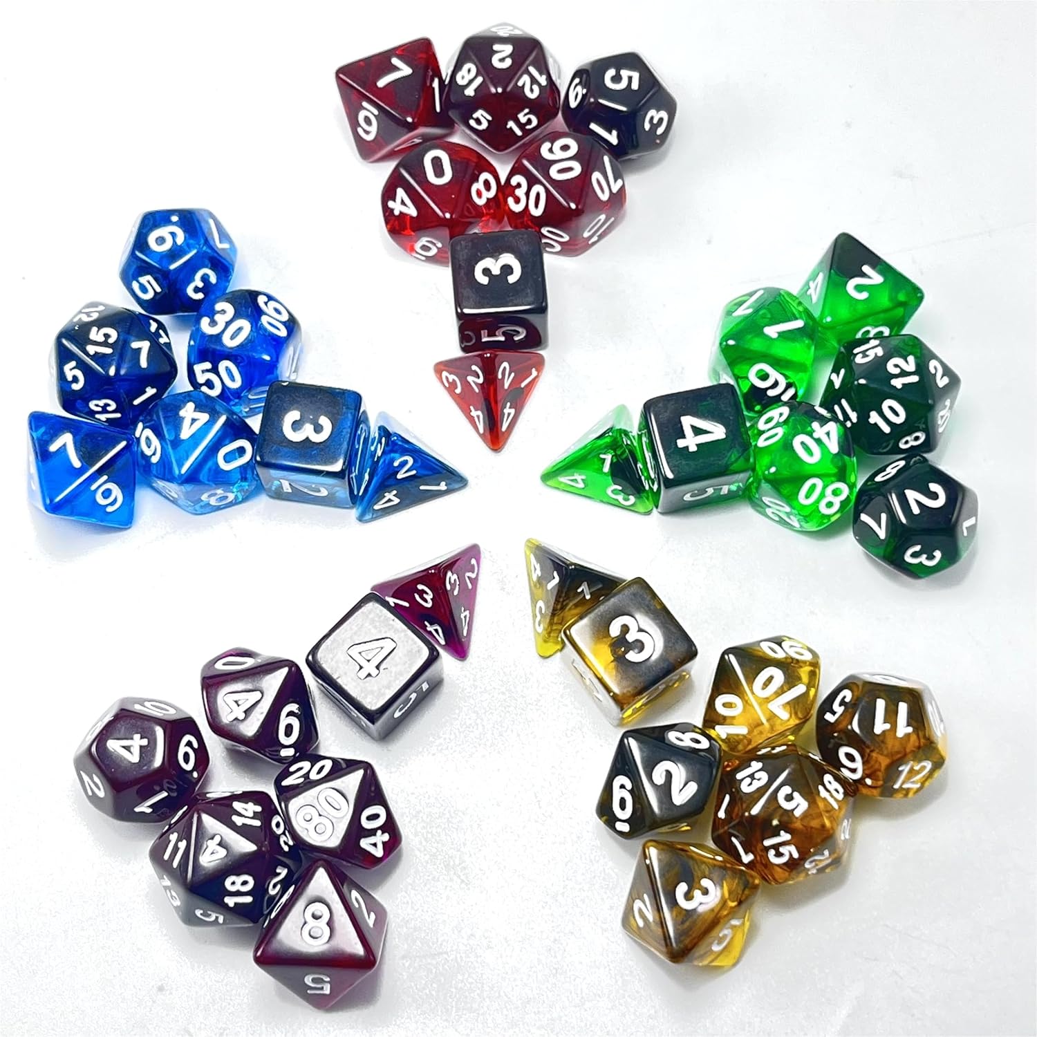 DND – Juego de dados transparentes poliédricos  IDTQ Dungeons and Dragons Purple translúcidos juego de dados RPG MTG juegos de mesa 5 juegos D4 D6