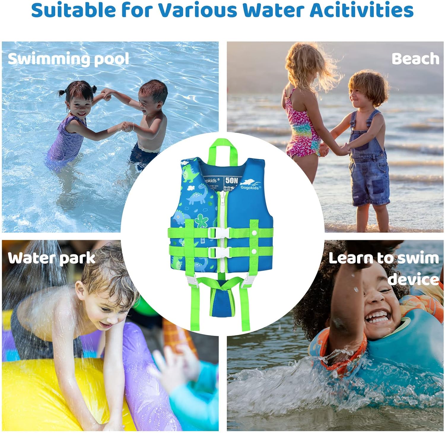 Gogokids Chaleco de natación para niños y niñas, chaleco flotante para niños y niñas, para aprender a nadar