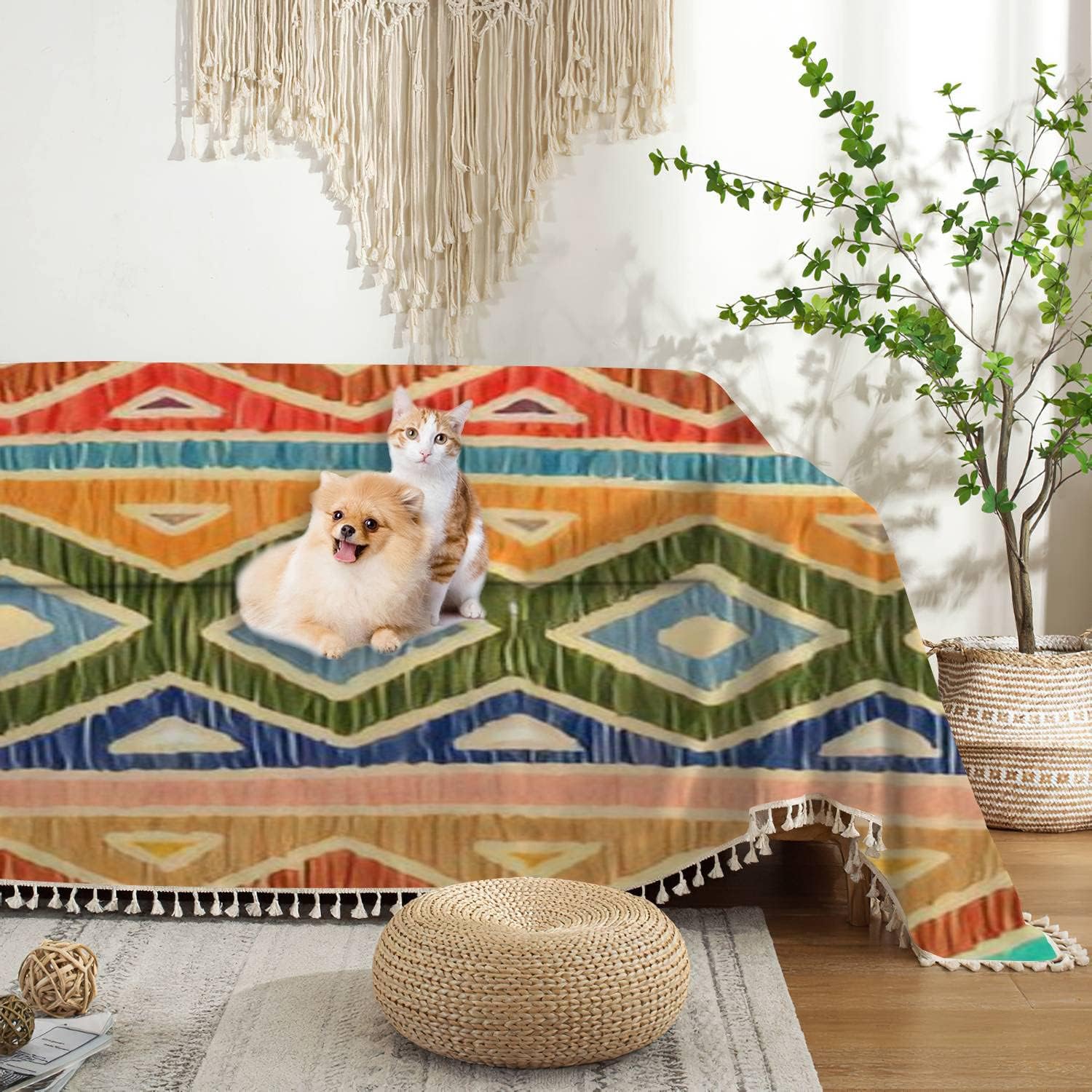 Motivos étnicos tribales bordados a rayas, adorno mexicano, funda bohemia para sofá, sofá reclinable, funda de sofá biplaza para sofá, toalla