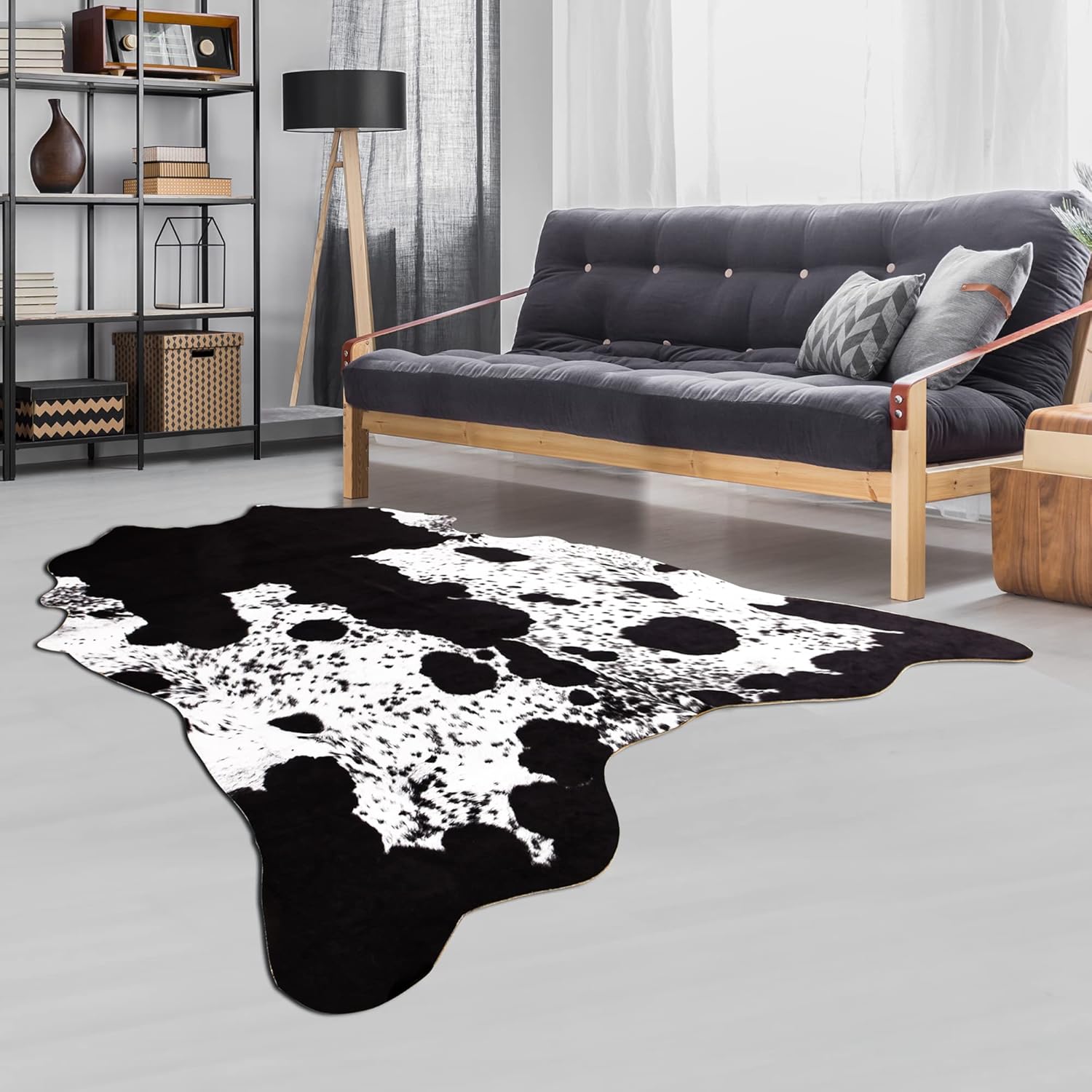 Rostyle Alfombra de piel de vaca sintética de 6.2 x 5.2 pies, bonita alfombra de piel de vaca para sala de estar, dormitorio, decoración occidental