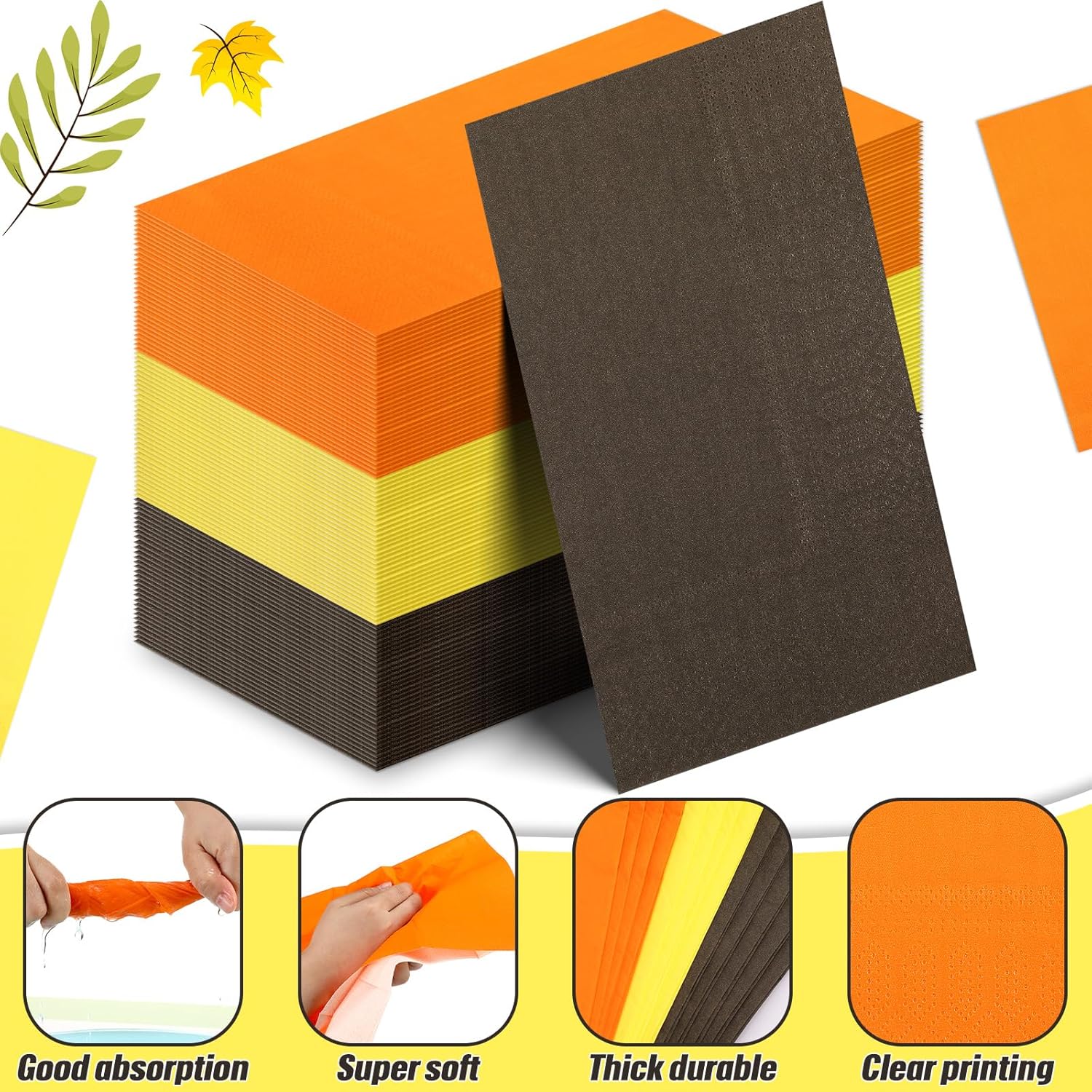 Qilery 120 servilletas de otoño de Halloween de 15.7 x 13 pulgadas, servilletas de papel desechables, toalla de mano, decoración para baño, cena,