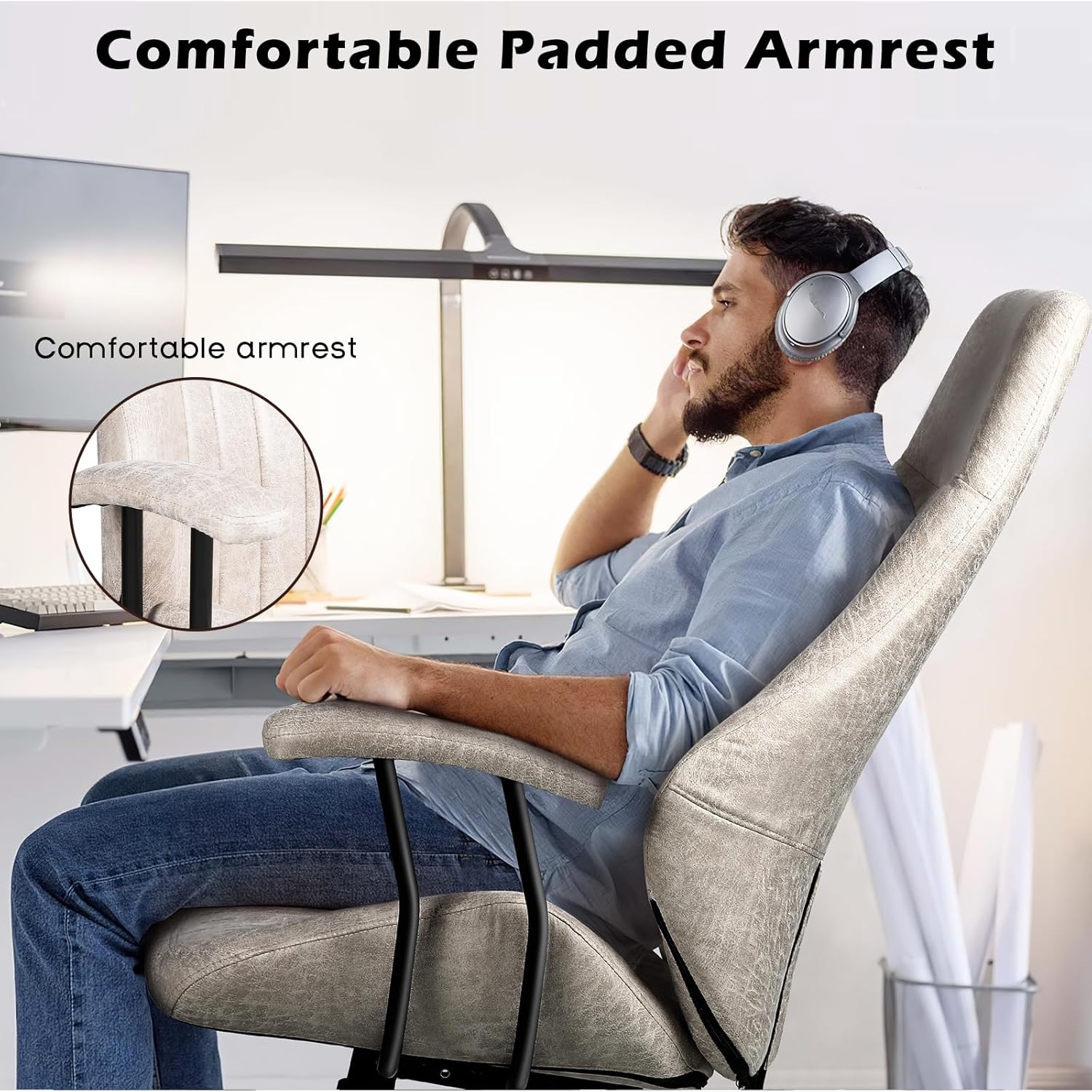 PUKAMI Morden Silla de oficina de cuero, silla de computadora, silla de escritorio ergonómica, silla de escritorio con respaldo alto, silla