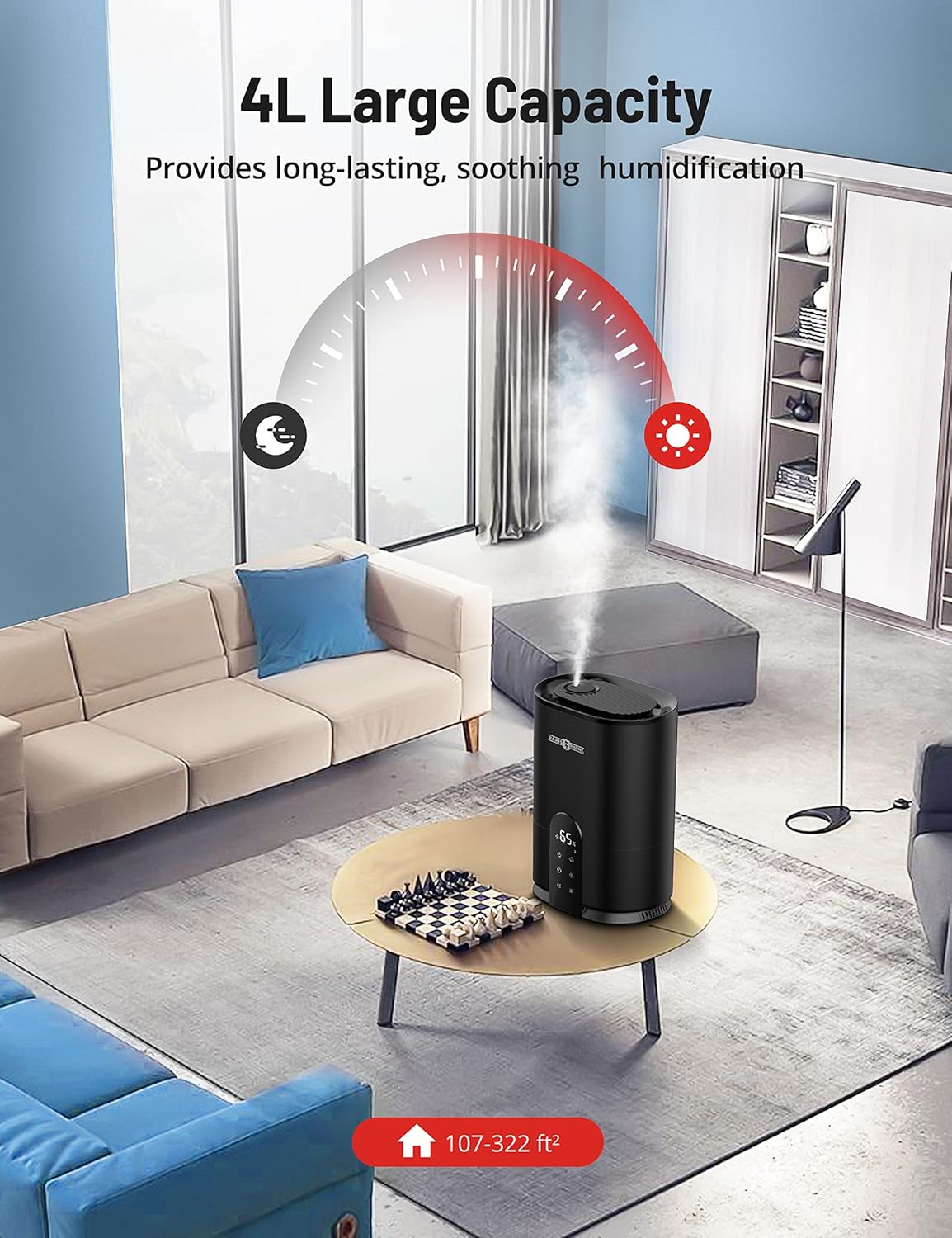PARIS RHÔNE Humidificadores para dormitorio, humidificadores de niebla fría de 4L para el hogar y habitación grande, humidificador ultrasónico de