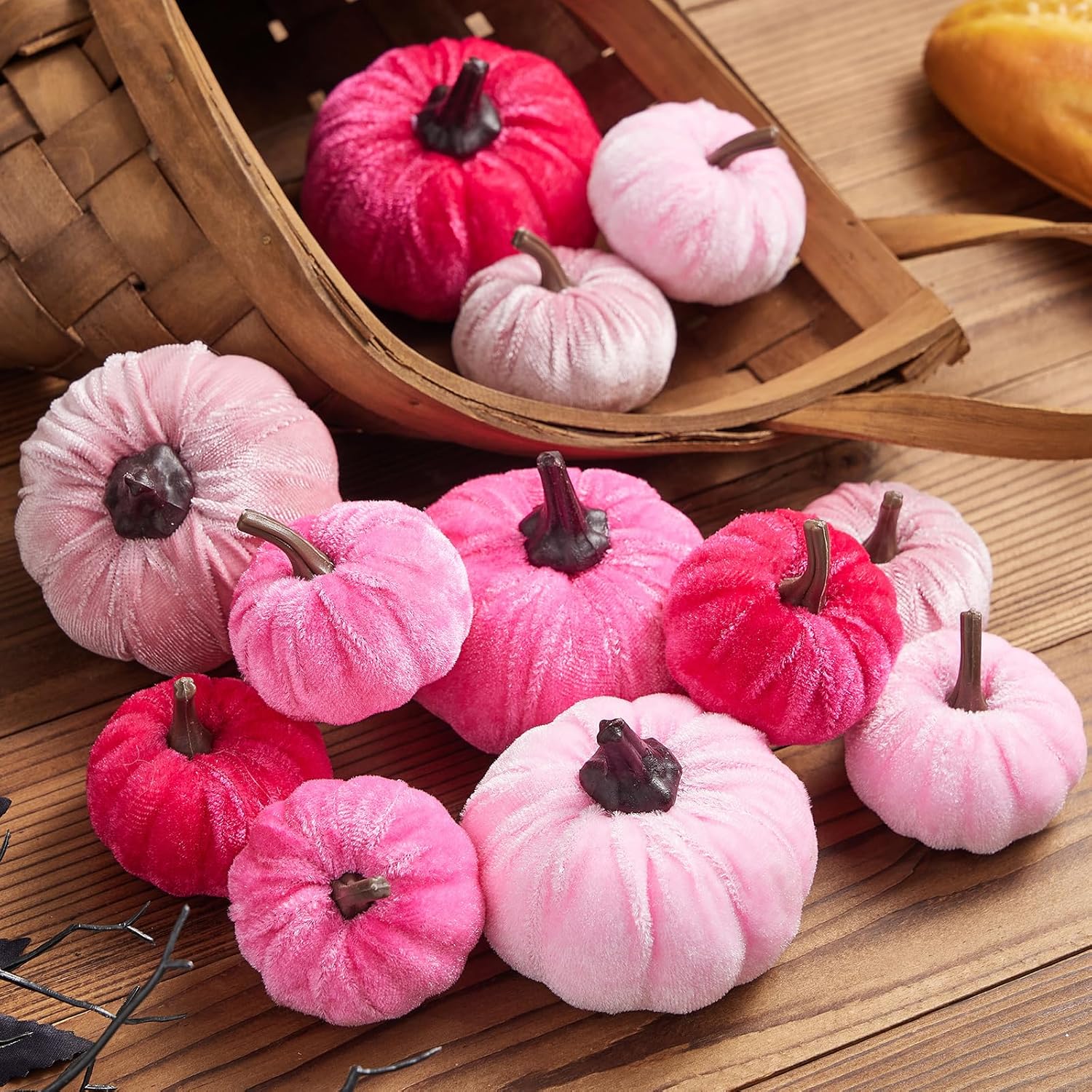 MALCIKLO 12 calabazas artificiales, decoración de cosecha de arce, decoración de otoño, centro de mesa de franela para otoño, cosecha de Acción de