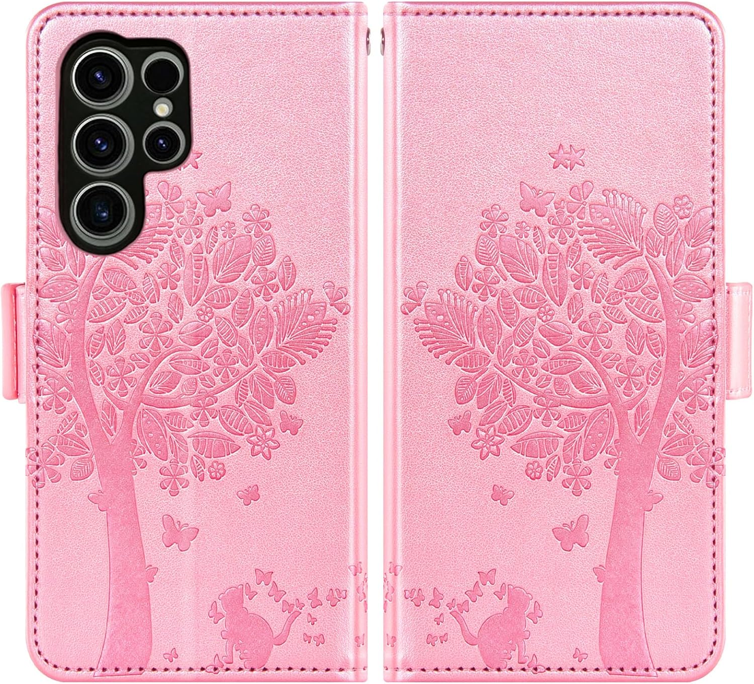 Asuwish Funda tipo cartera compatible con Samsung Galaxy S23 Ultra 5G, protector de pantalla de vidrio templado, correa para muñeca, tarjetero y