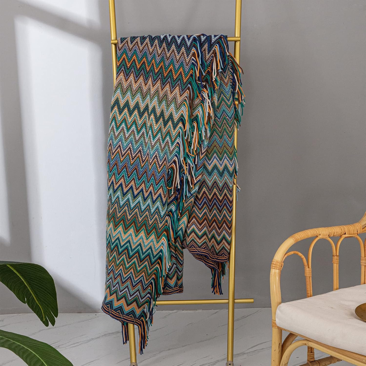 LIFEIN – Manta de punto estilo bohemio para sofá, manta bohemia suave de primavera, acogedora manta ligera de punto con borlas para decoración del