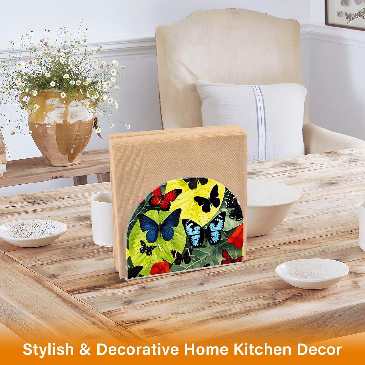 Butterfly Palm Acrylic Napkin Holder Clear Crystal Tissue Paper Dispenser for Table, Kitchen Countertop, Restaurant, Decor