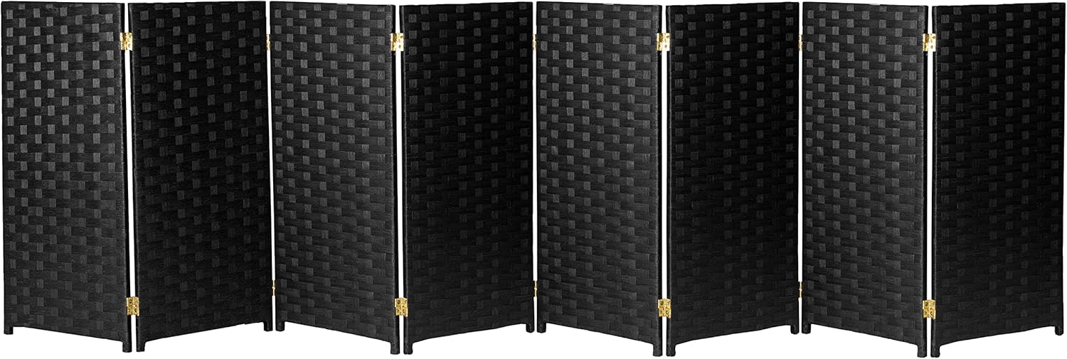 Red Lantern Pantalla plegable de fibra tejida corta de 3 pies – 8 paneles – Negro