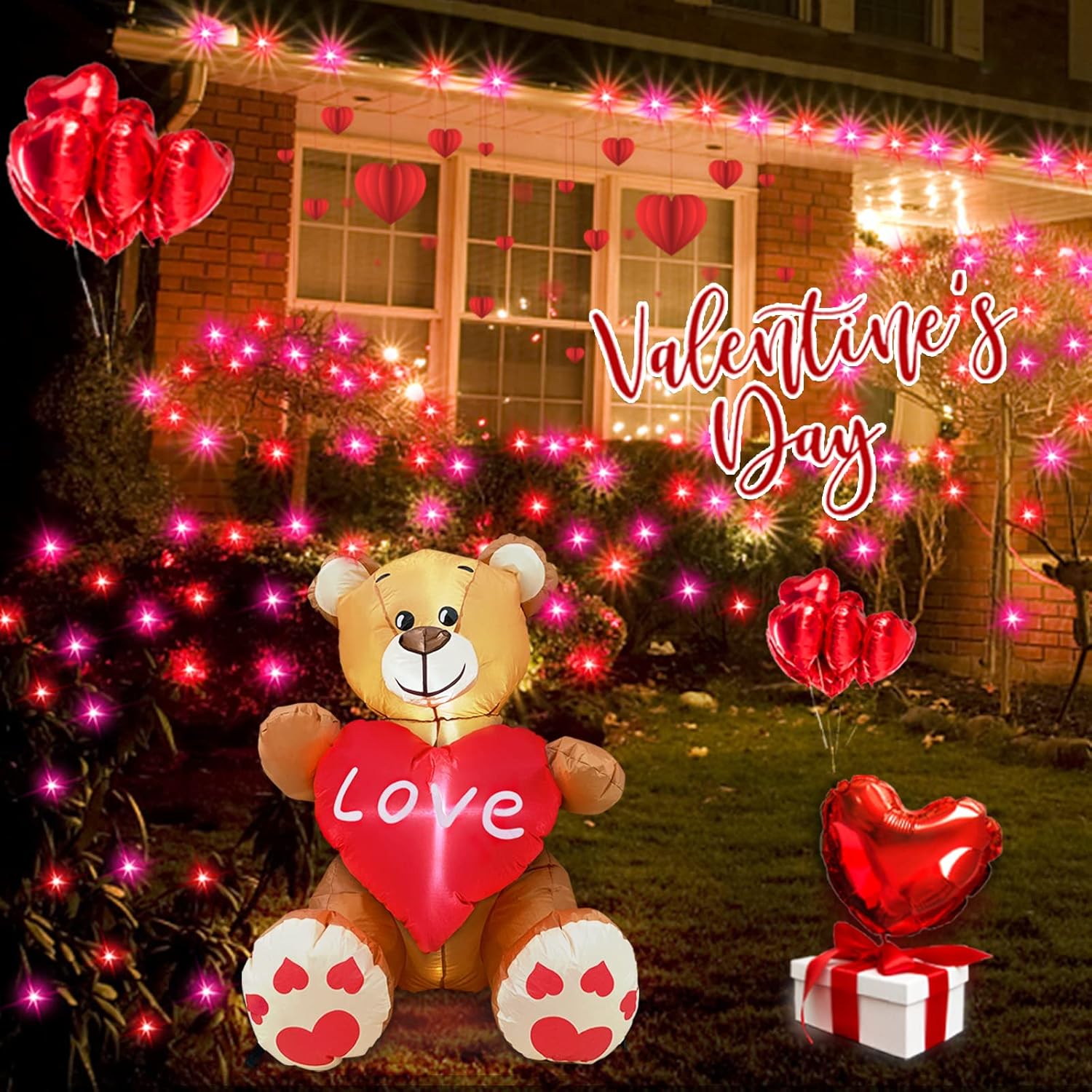 TURNMEON Guirnalda de 100 luces LED de 33 pies, temporizador de decoración del día de San Valentín, 8 modos, funciona con pilas, impermeable, luces