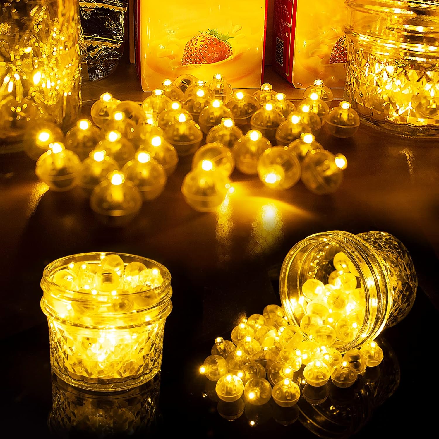 Aogist 50 luces de globo amarillas, mini luz impermeable de largo tiempo de espera, funciona con pilas, lámpara de bola LED redonda para globos de