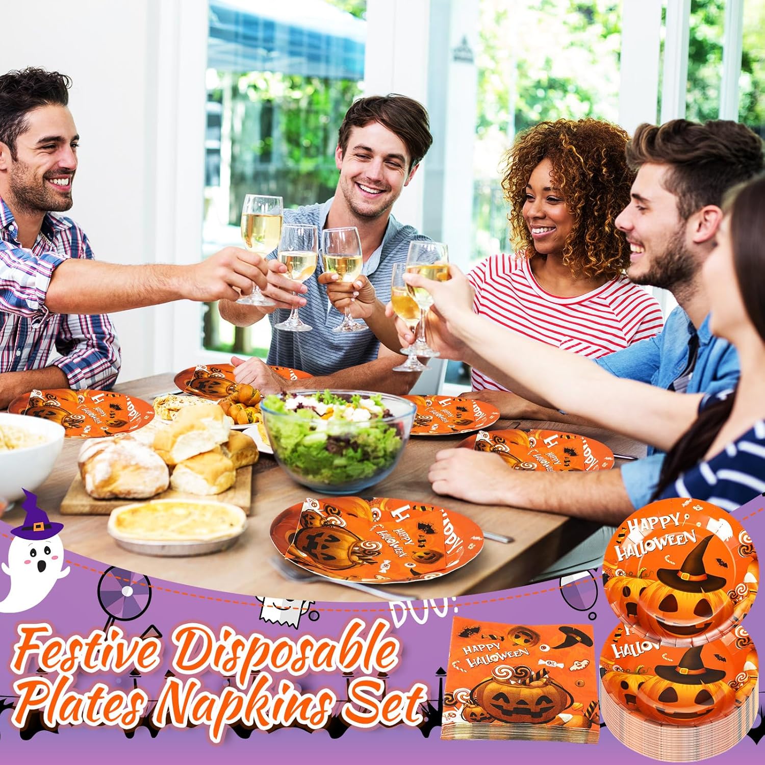 100 piezas de suministros para fiesta de Halloween, platos desechables, servilletas, cena, almuerzo, postre para decoración de fiesta de cumpleaños,