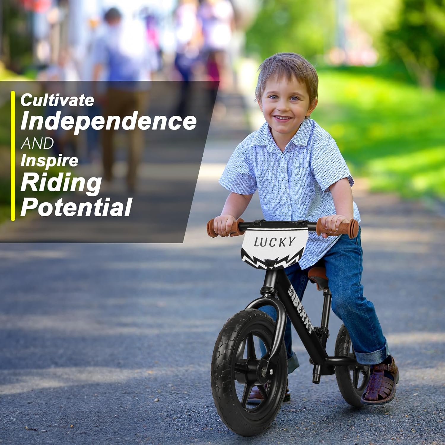 Liberry Bicicleta de equilibrio para niños de 2, 3, 4, 5 años, sin pedales, con manubrio ajustable, asiento y placa personalizada, bicicleta de 12
