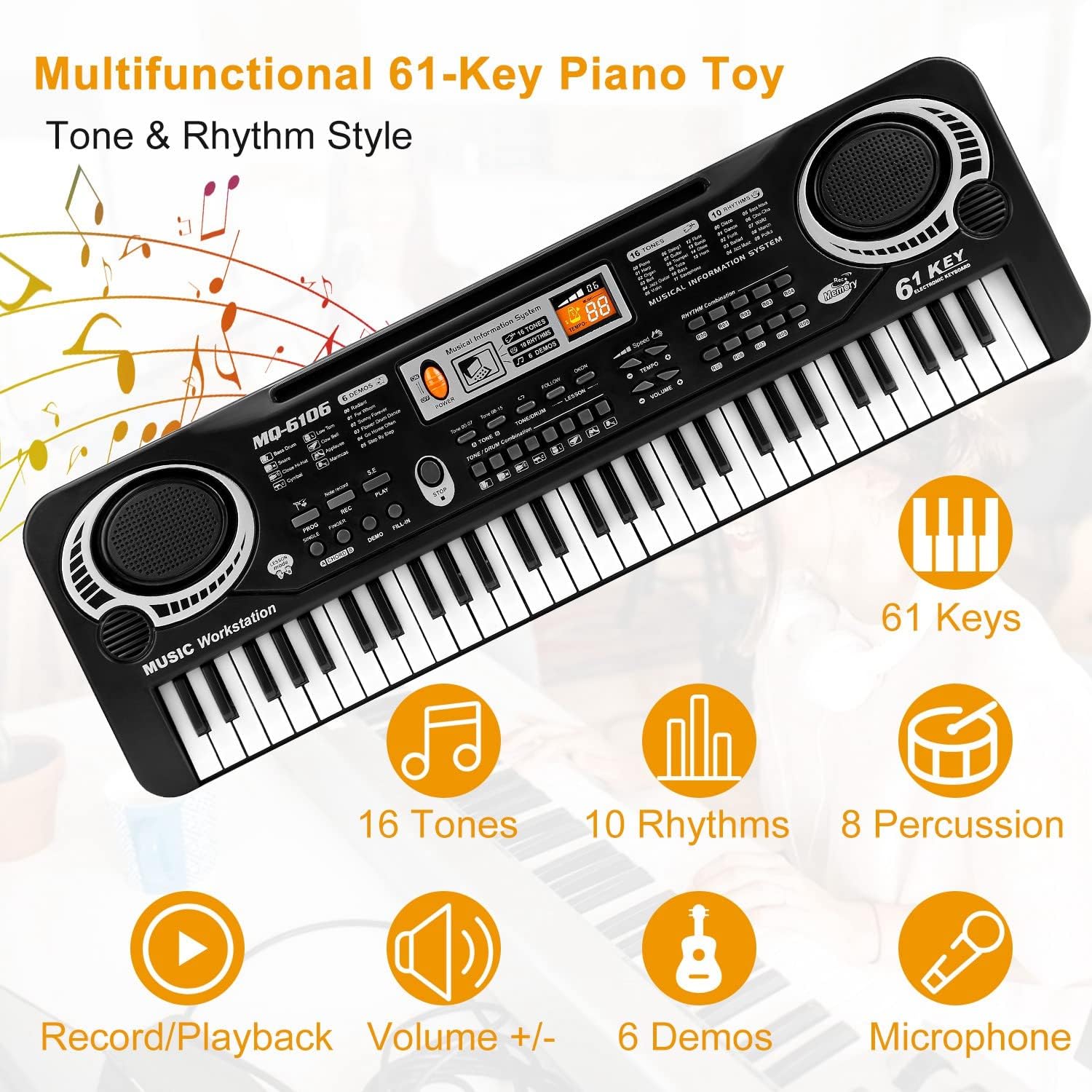 Teclado de piano de 61 teclas, teclado electrónico de música digital con micrófono, piano eléctrico, instrumento musical, teclado de aprendizaje