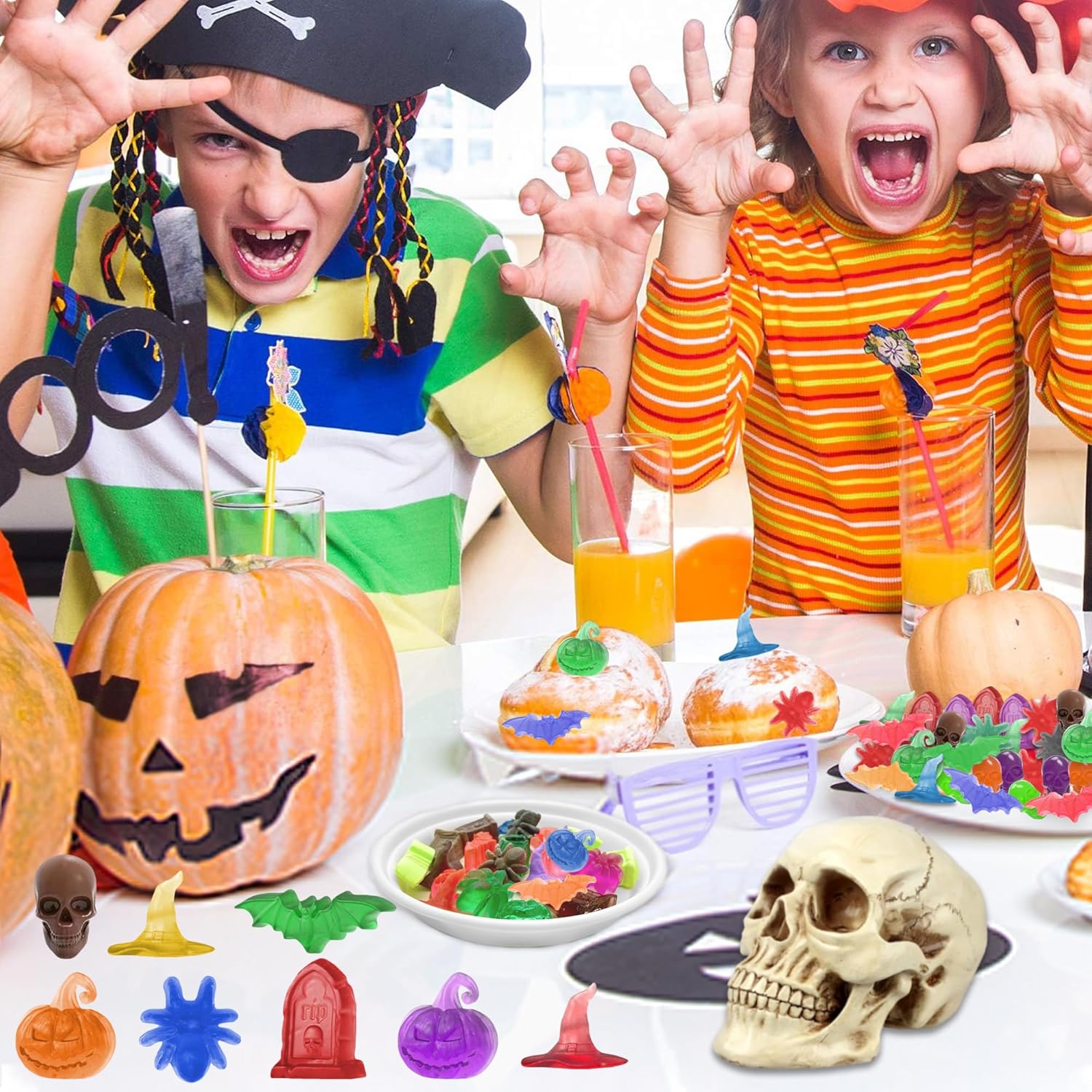 Moldes de silicona para gomitas de Halloween, paquete de 4 moldes de calavera para chocolate, calabaza, murciélago, araña, varios moldes temáticos