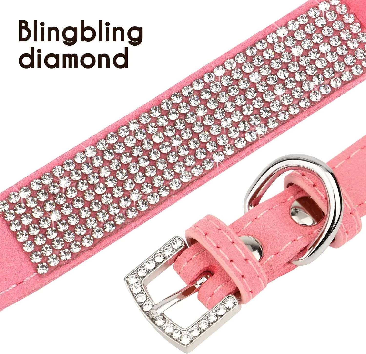Beirui Bling – Juego de collar y correa para perro con diamantes de imitación, collares de piel de ante suave y brillante para perros con flores,