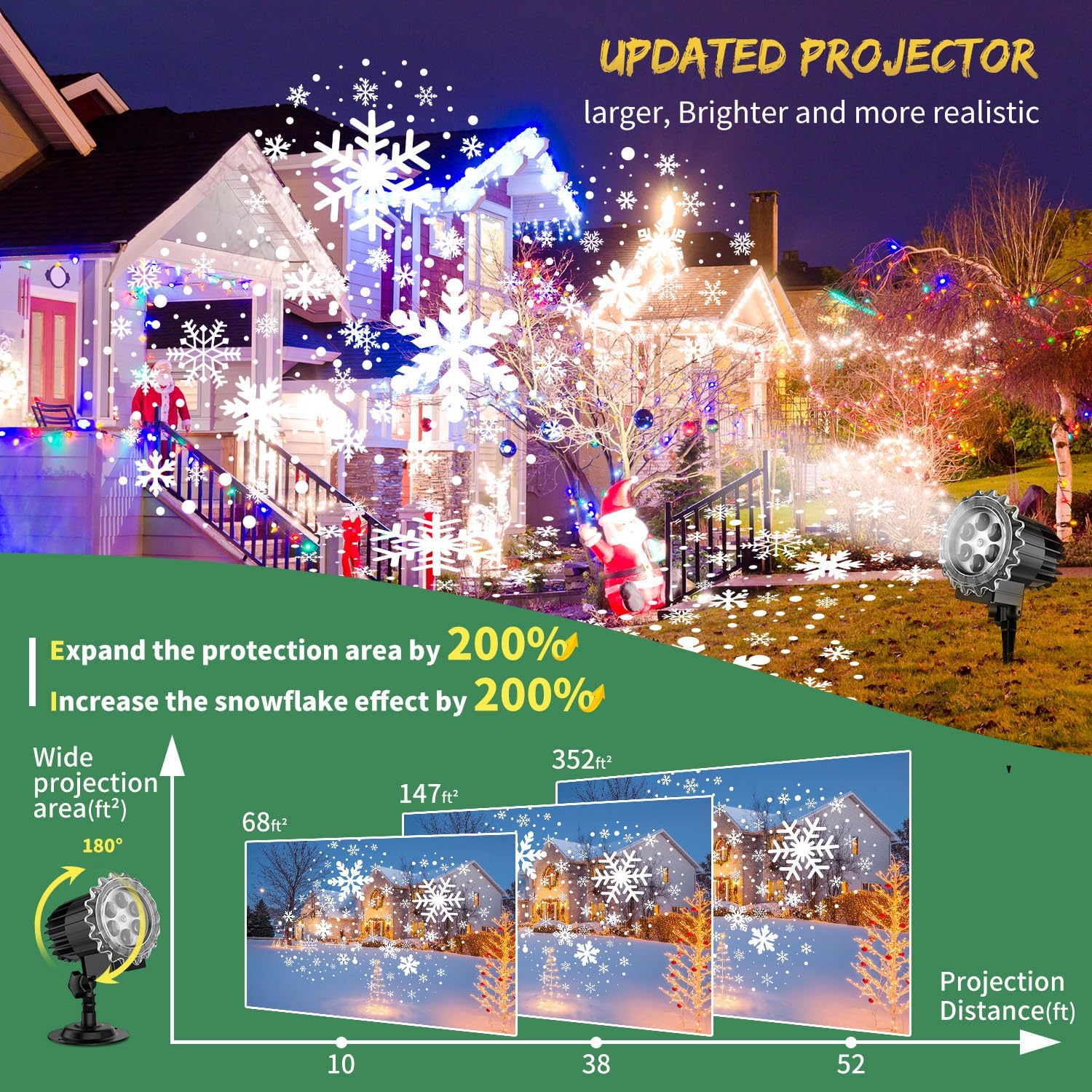 Luces de proyector de nieve de Navidad, MILPROX para interiores y exteriores, luces de proyector de copo de nieve, lámpara giratoria transparente