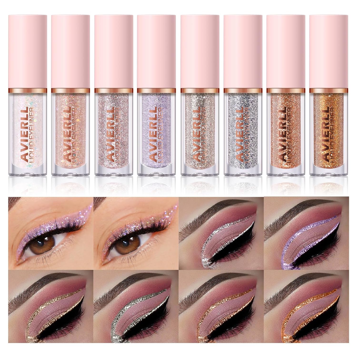 Juego de delineador de ojos con purpurina de larga duración, brillante, impermeable, delineador de ojos fácil de colorear sin manchas, maquillaje de