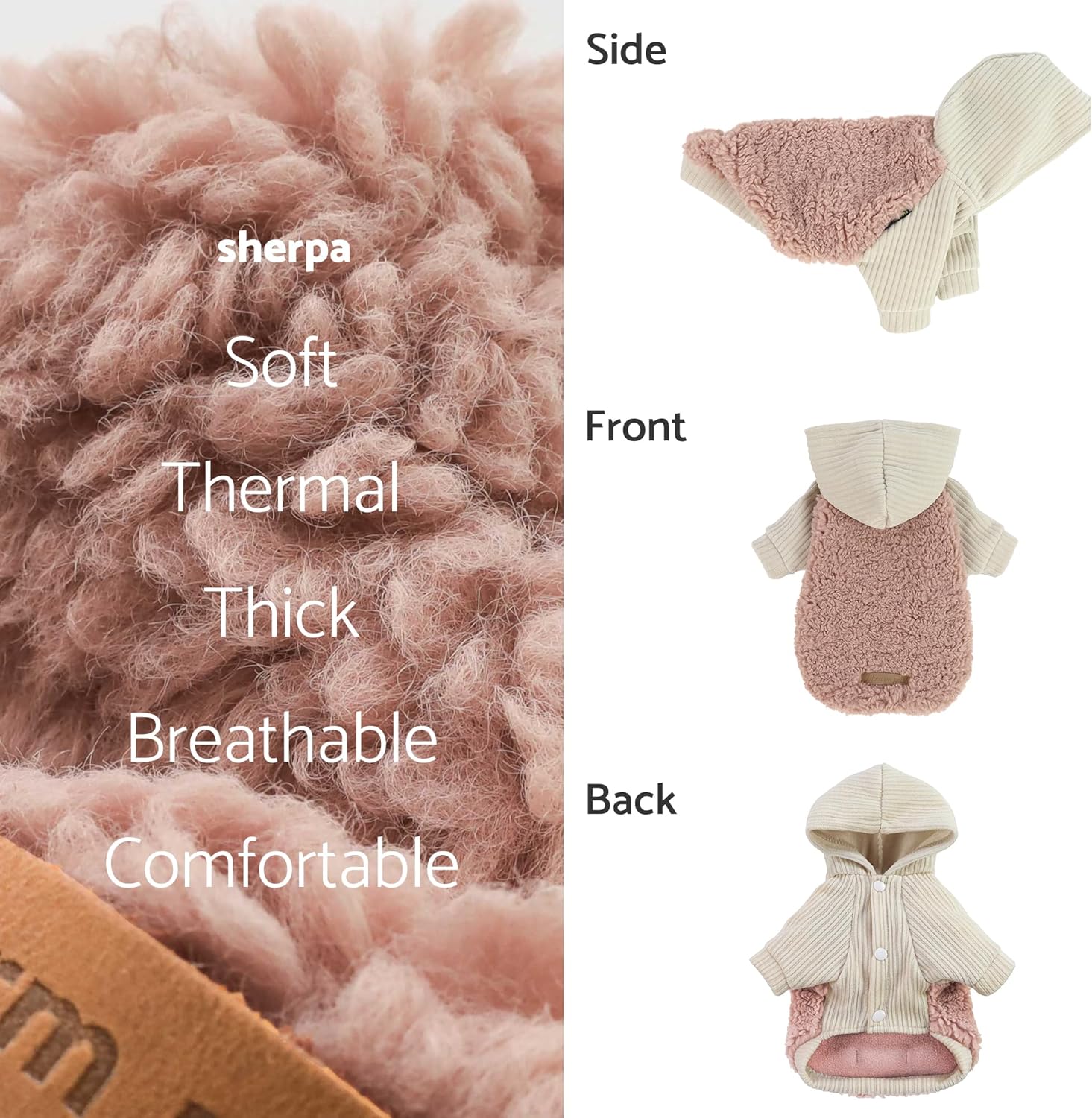 Sudadera Sherpa con capucha para perro, ropa para perros pequeños y niñas, suéter para mascotas con capucha, traje de invierno para gatos, rosa, XXL
