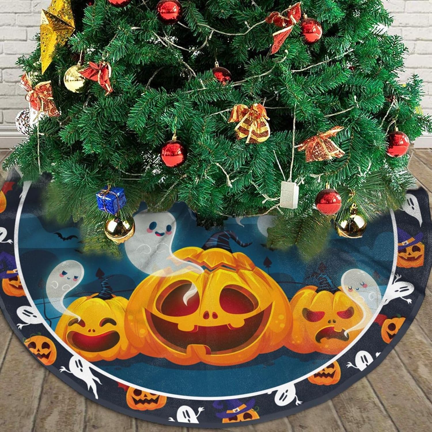 Falda de árbol de calabaza, falda de árbol de Navidad, Halloween, 36 falda de árbol con cordones simple para interiores y exteriores, decoración del